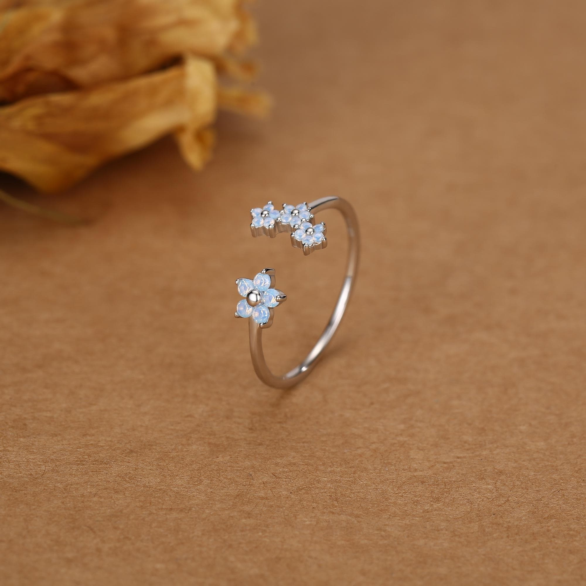 CZ Forget-me-not Flower Bouquet Open Ring - Image 8