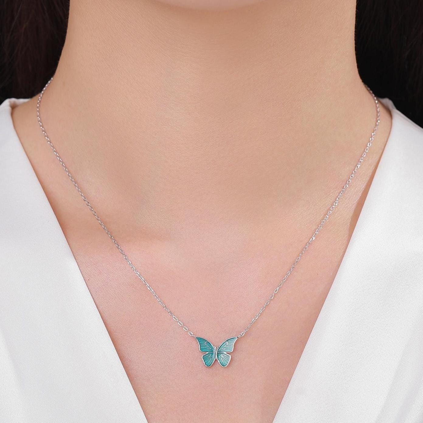 Blue Enamel Butterfly Charm Necklace - Image 11