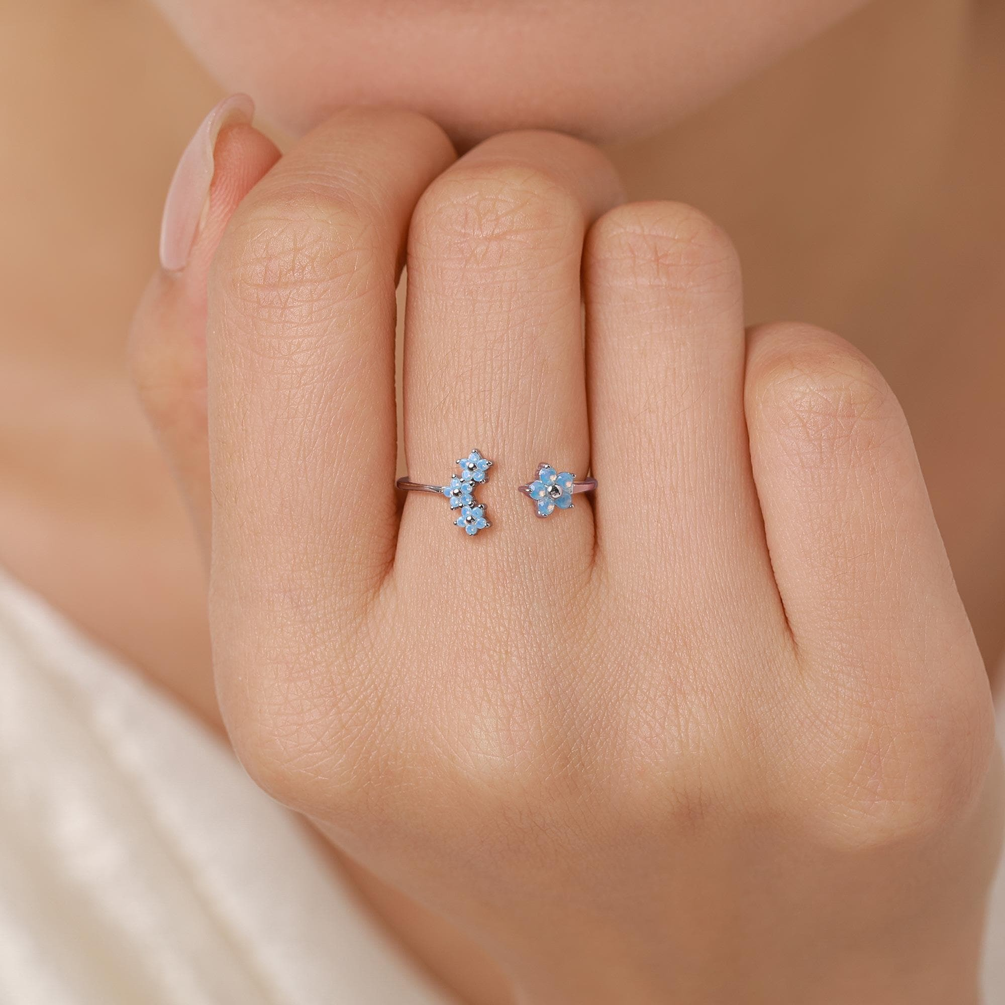 CZ Forget-me-not Flower Bouquet Open Ring