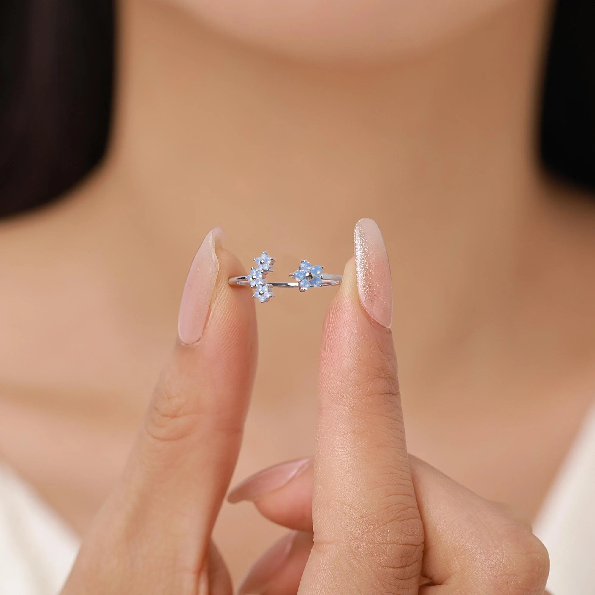 CZ Forget-me-not Flower Bouquet Open Ring - Image 10