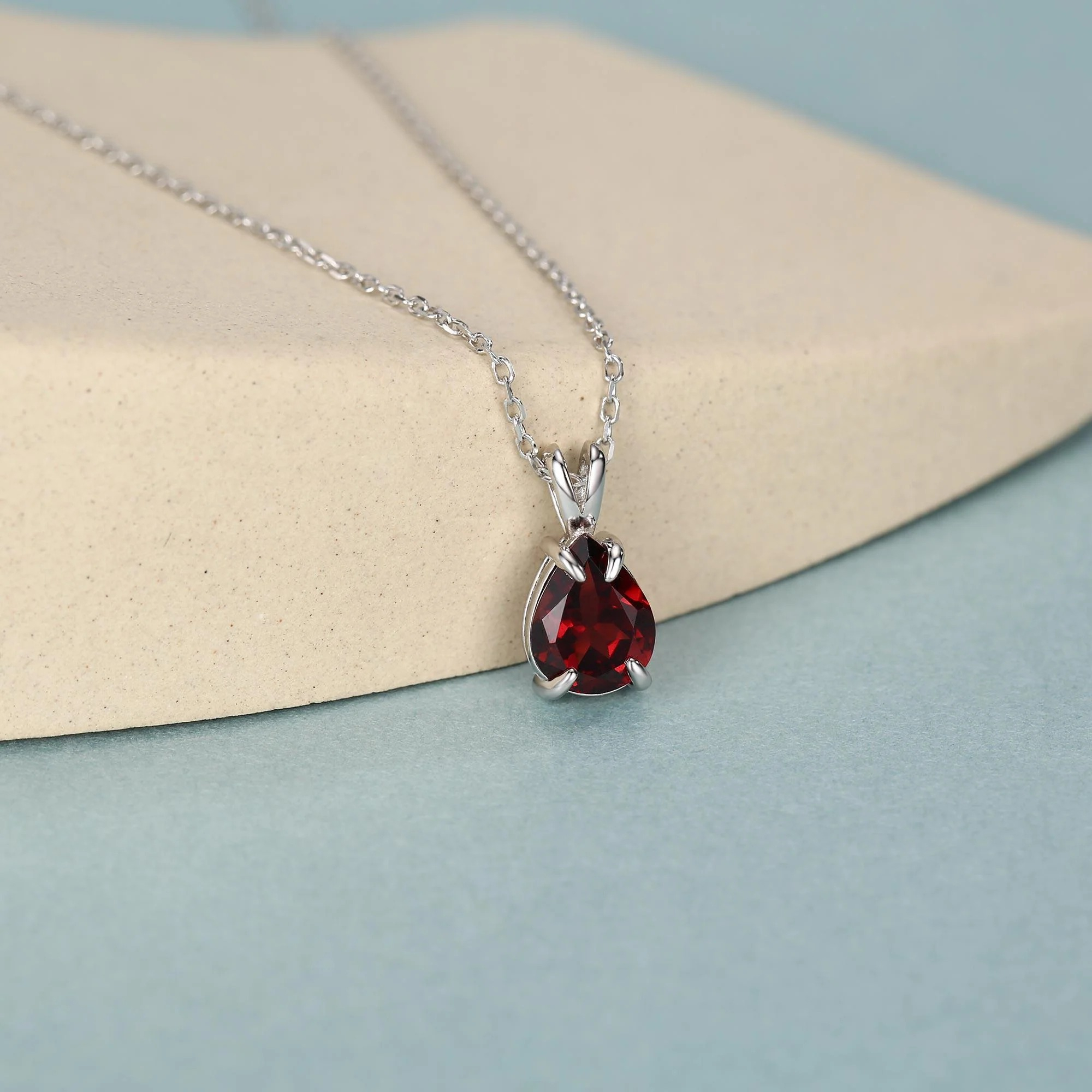 Garnet Teardrop Pendant Necklace - Image 3