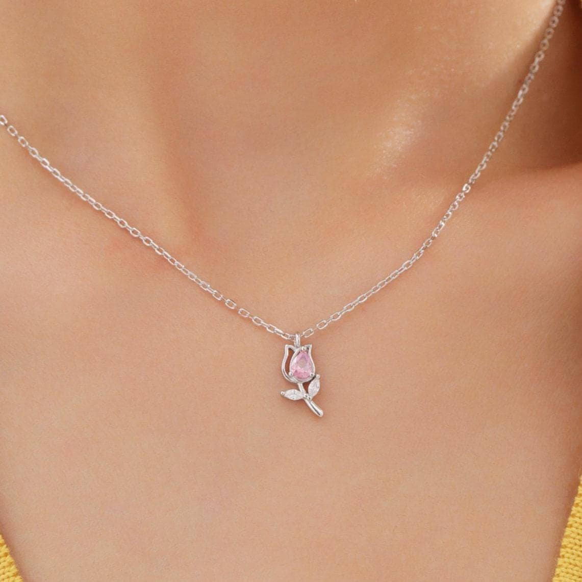 Vue alternative de CZ Tulip Flower Pendant Necklace