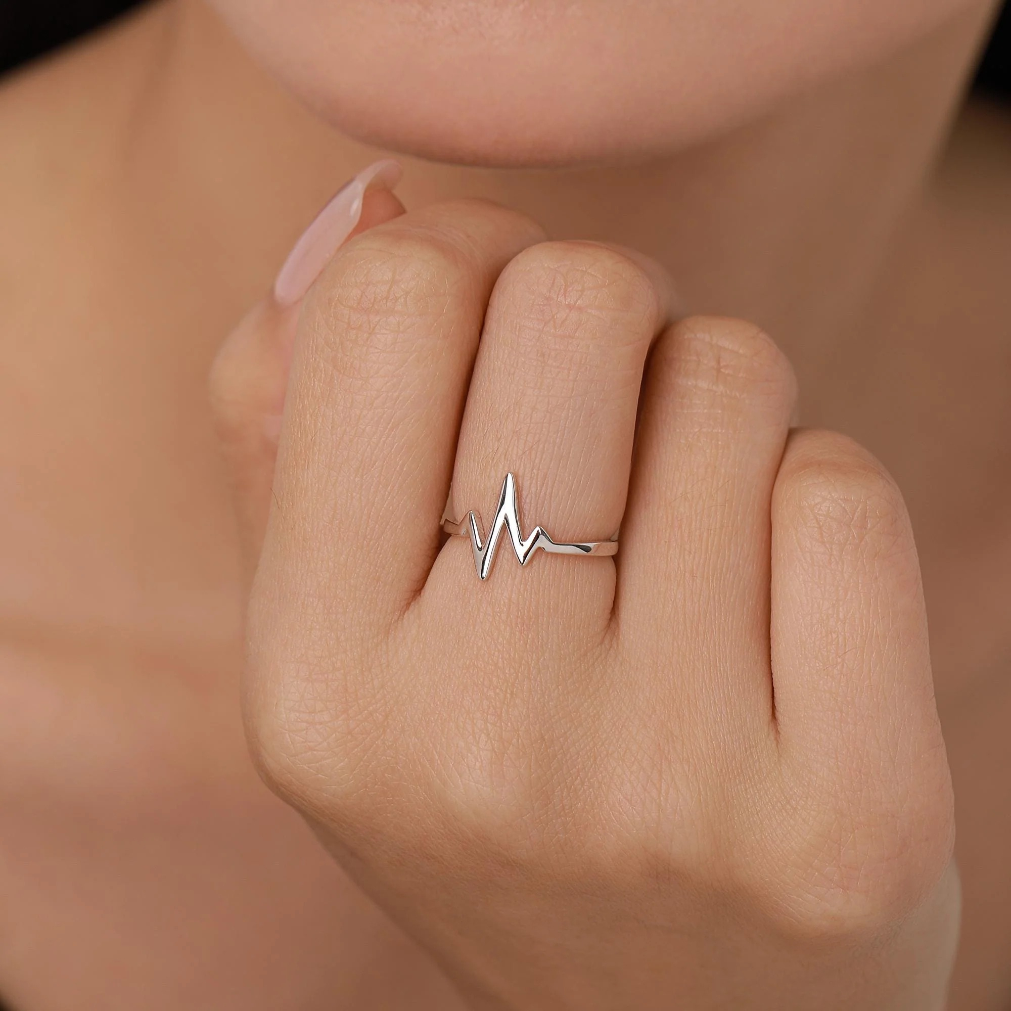 Dainty Heartbeat ECG Motif Ring