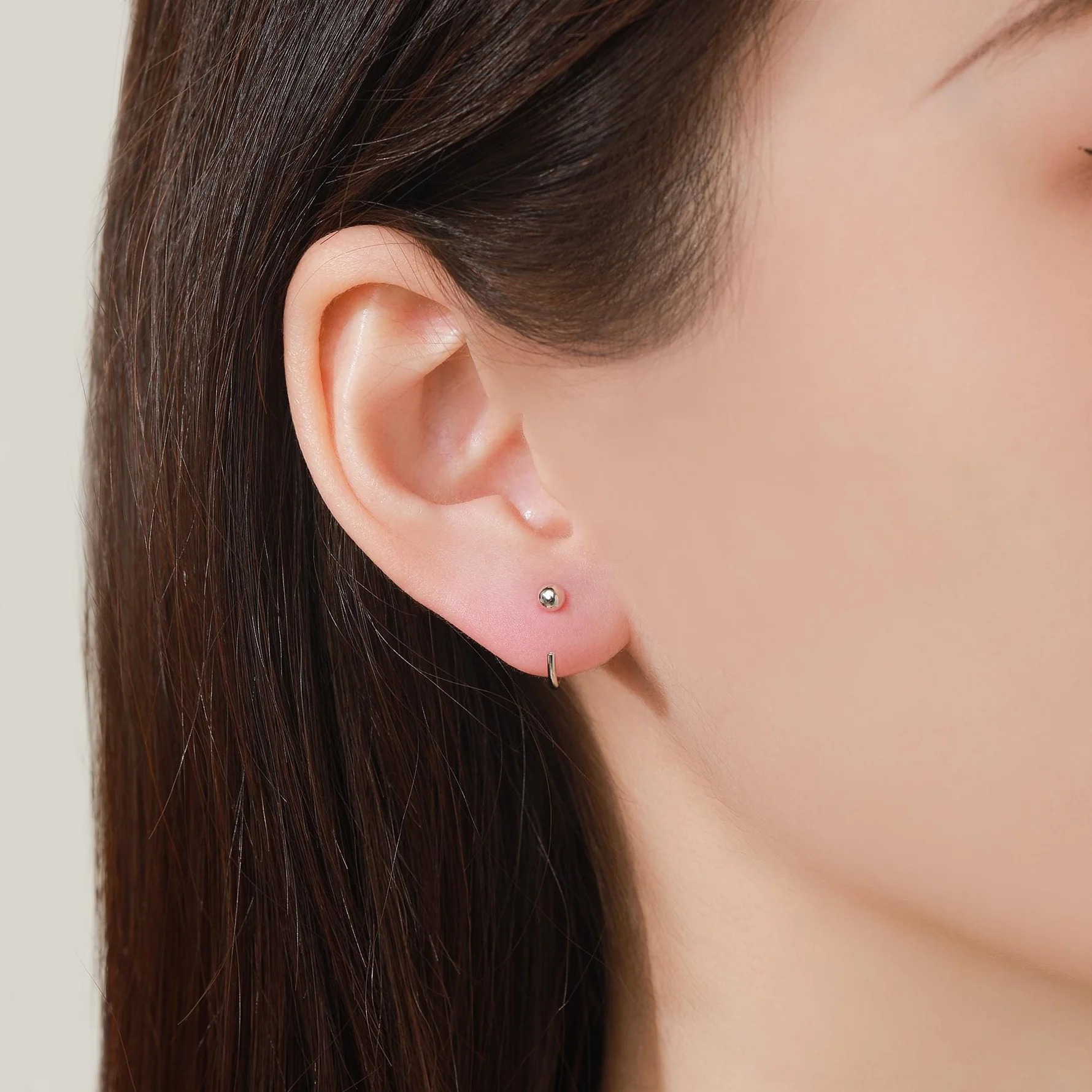Minimalist Ball Huggie Hoop Threader Earrings in Sterling Silver