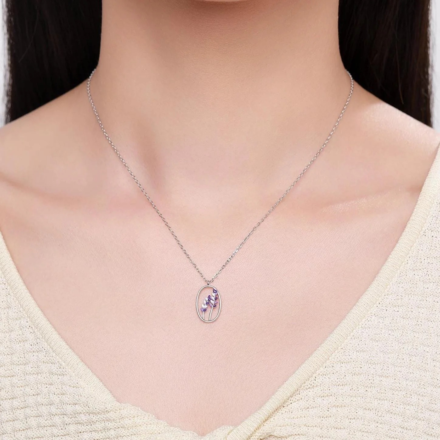 Enamel Lavender Pendant Necklace
