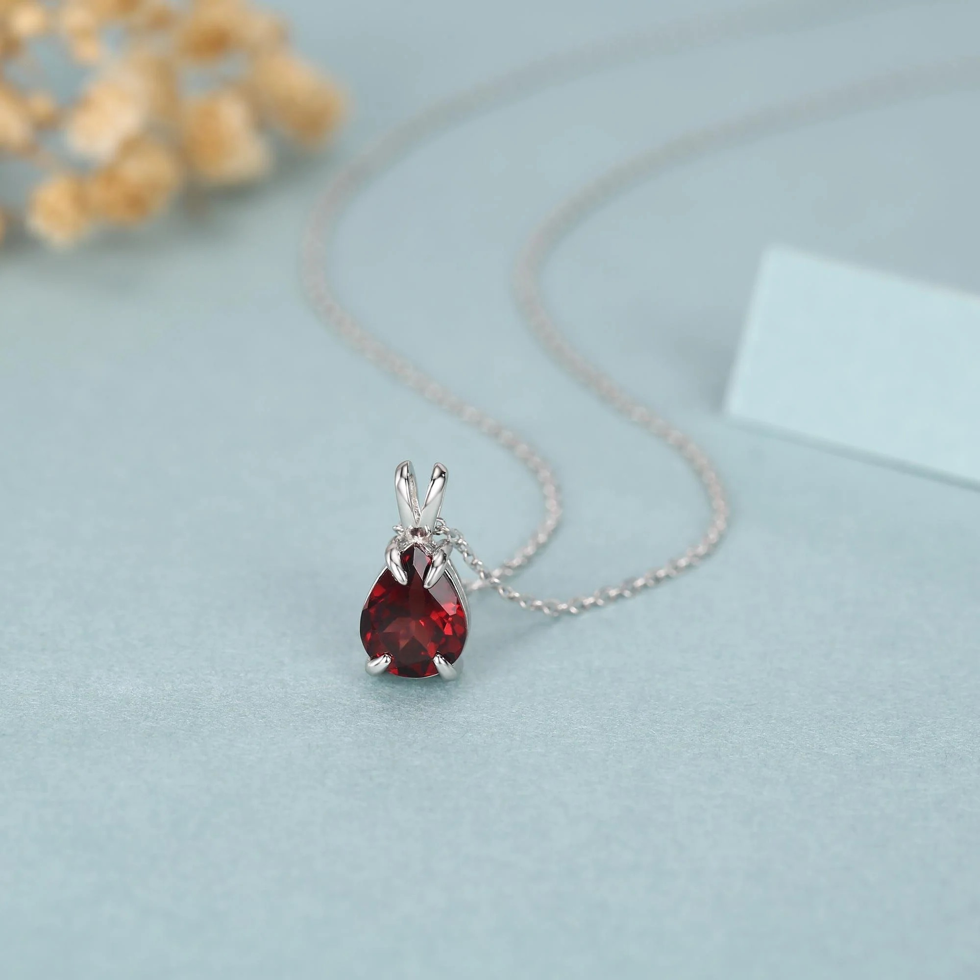 Garnet Teardrop Pendant Necklace