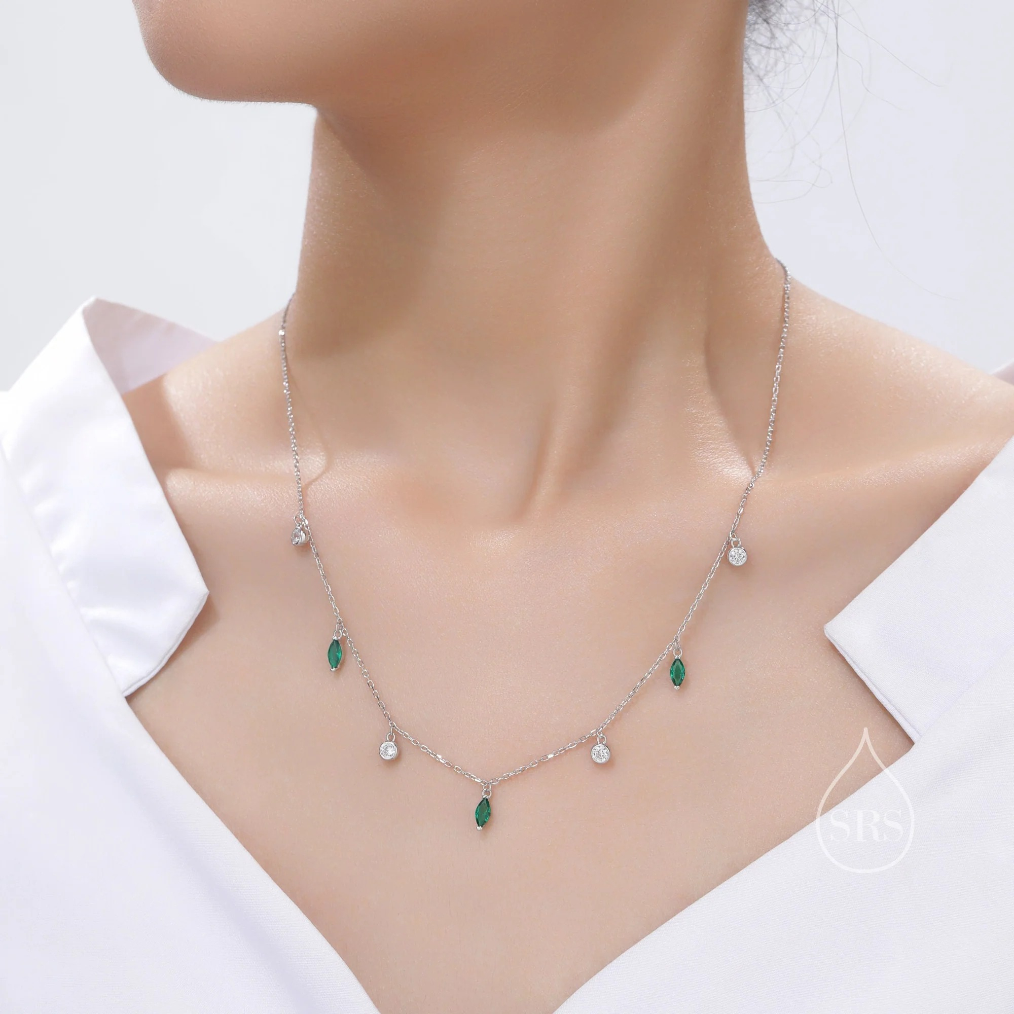 Emerald Green CZ Satellite Chain Necklace - Image 3
