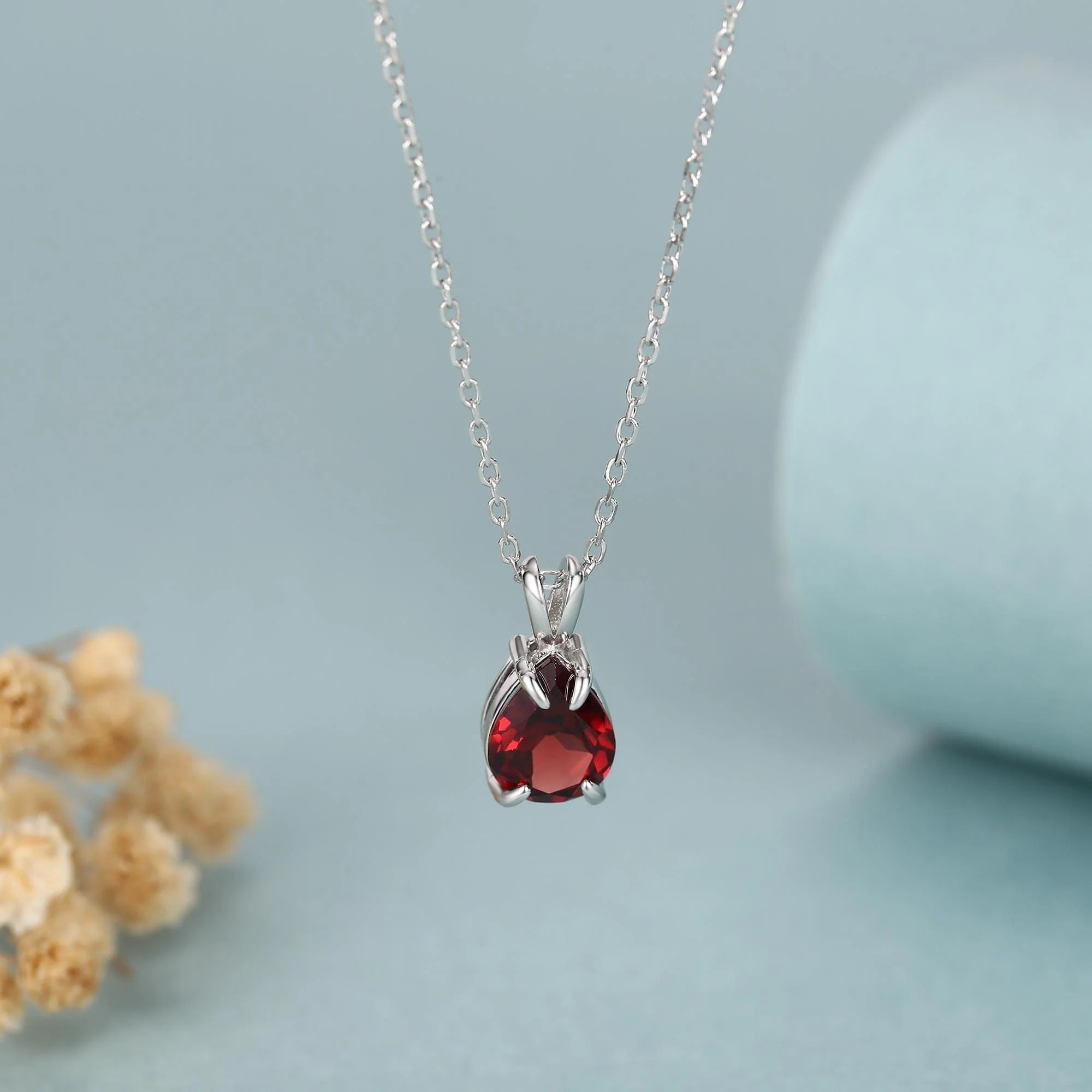 Garnet Teardrop Pendant Necklace - Image 4