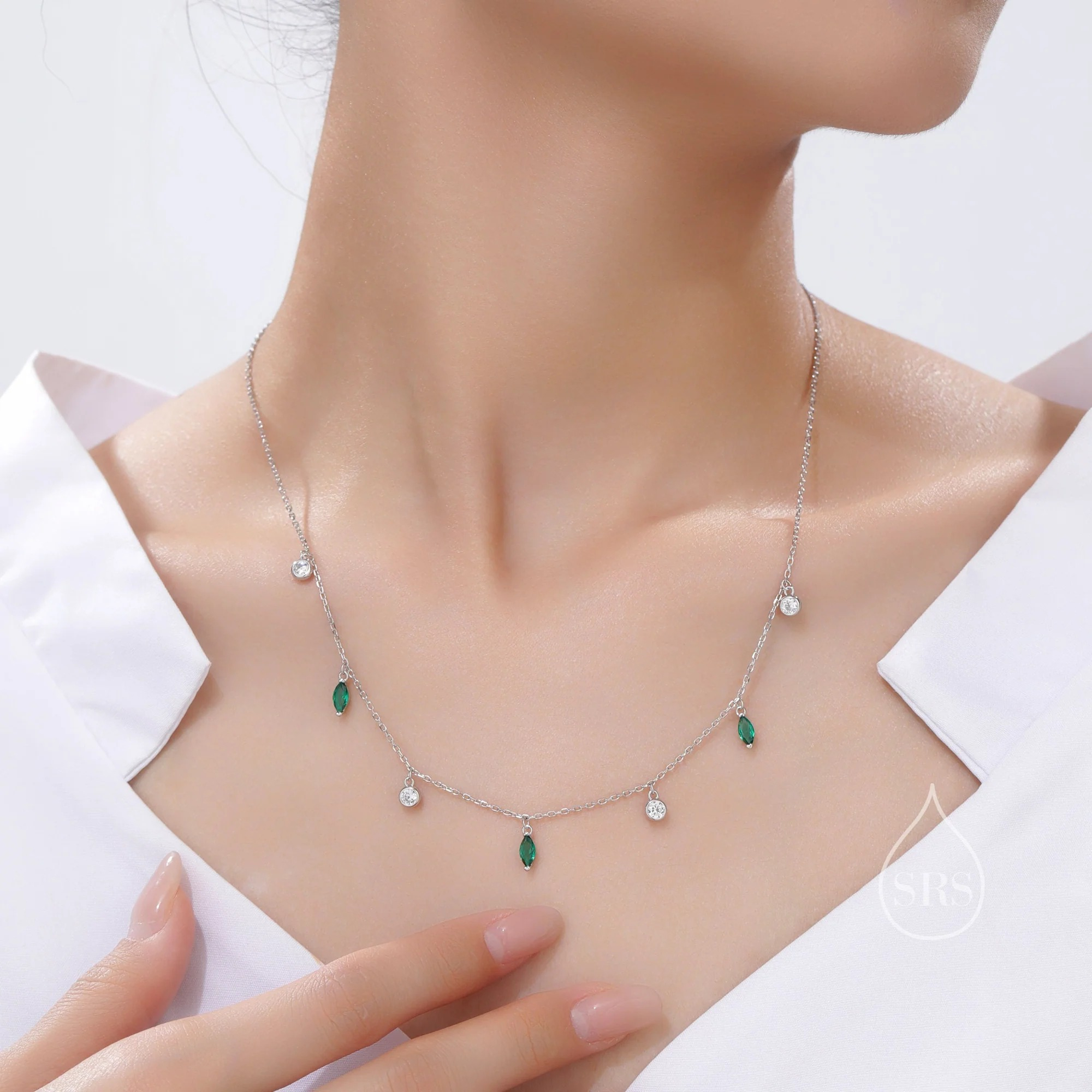 Emerald Green CZ Satellite Chain Necklace