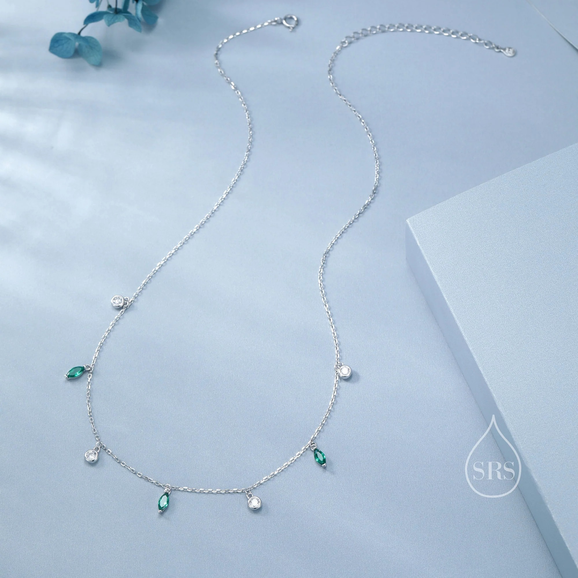 Emerald Green CZ Satellite Chain Necklace - Image 4