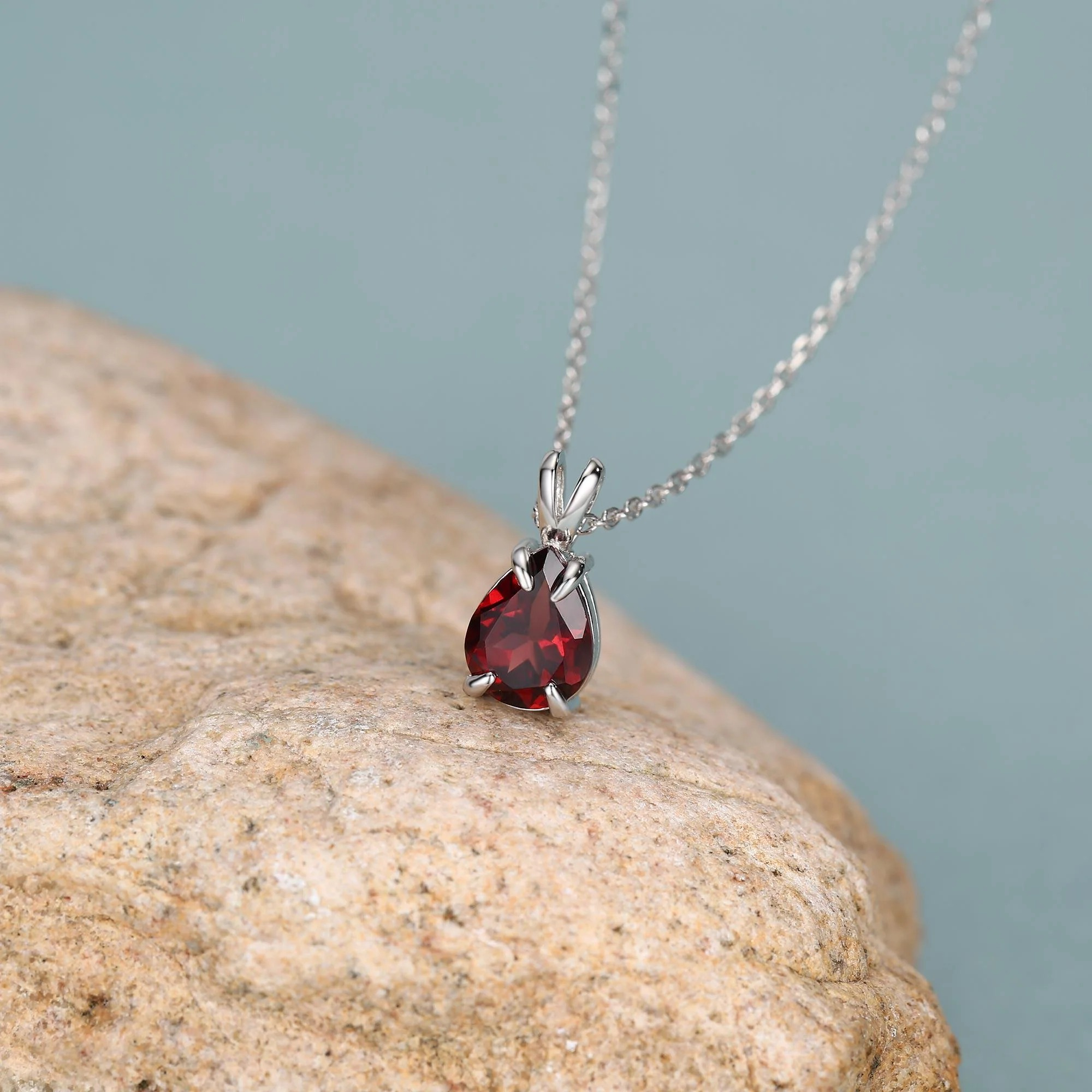 Garnet Teardrop Pendant Necklace - Image 6