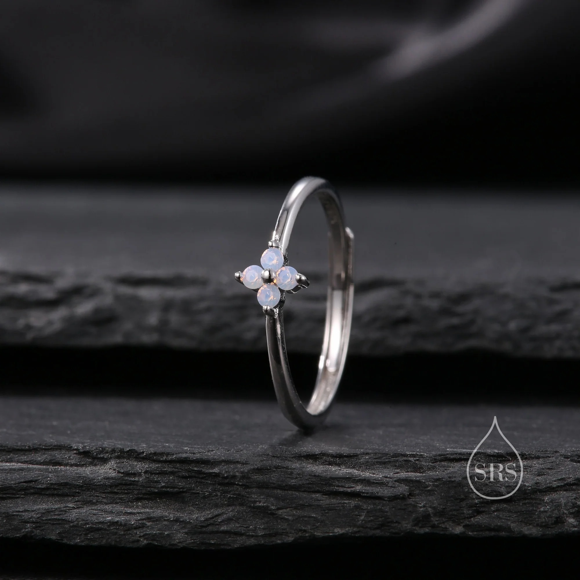 Pink CZ Hydrangea Flower Adjustable Gemstone Ring - Image 3