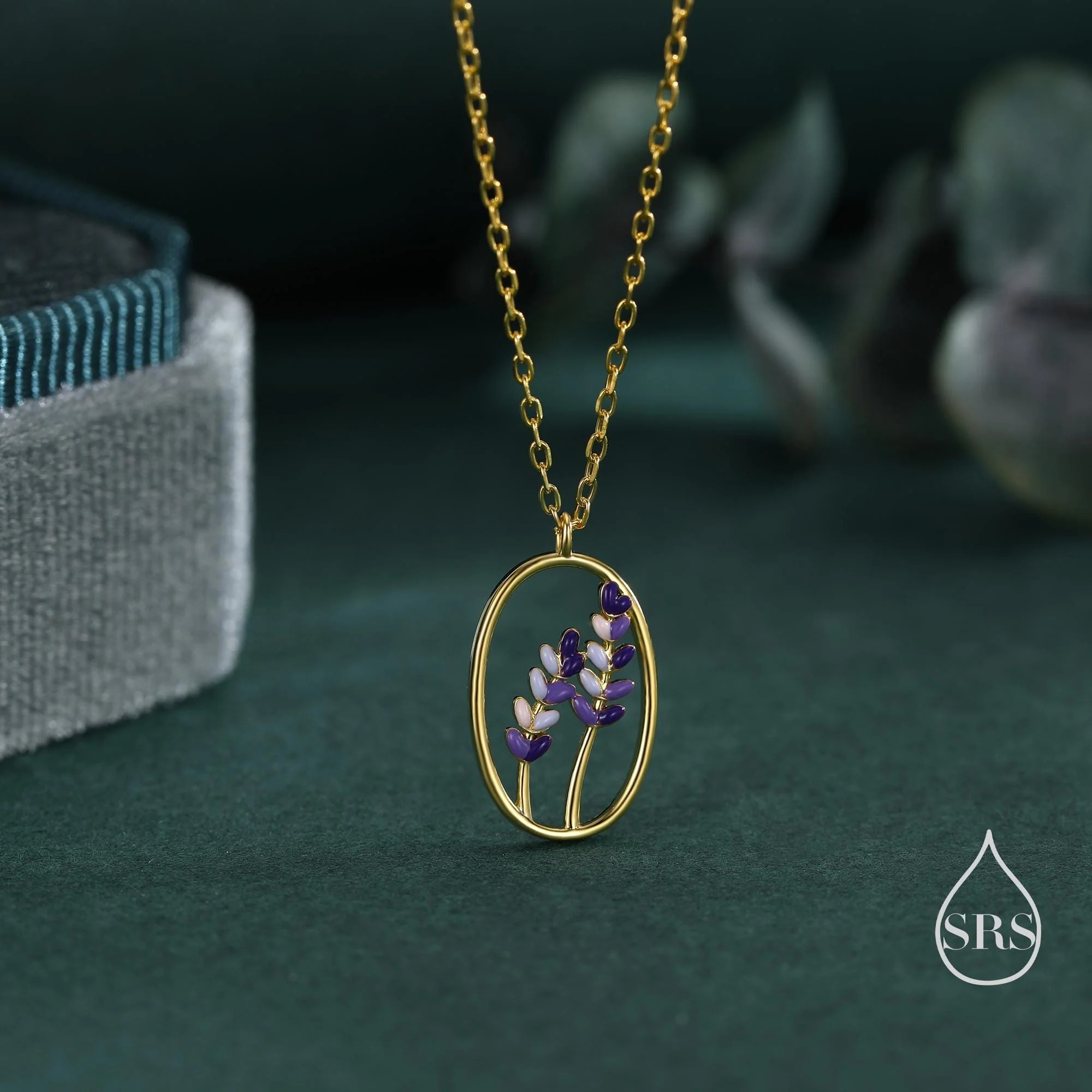 Enamel Lavender Pendant Necklace - Image 3