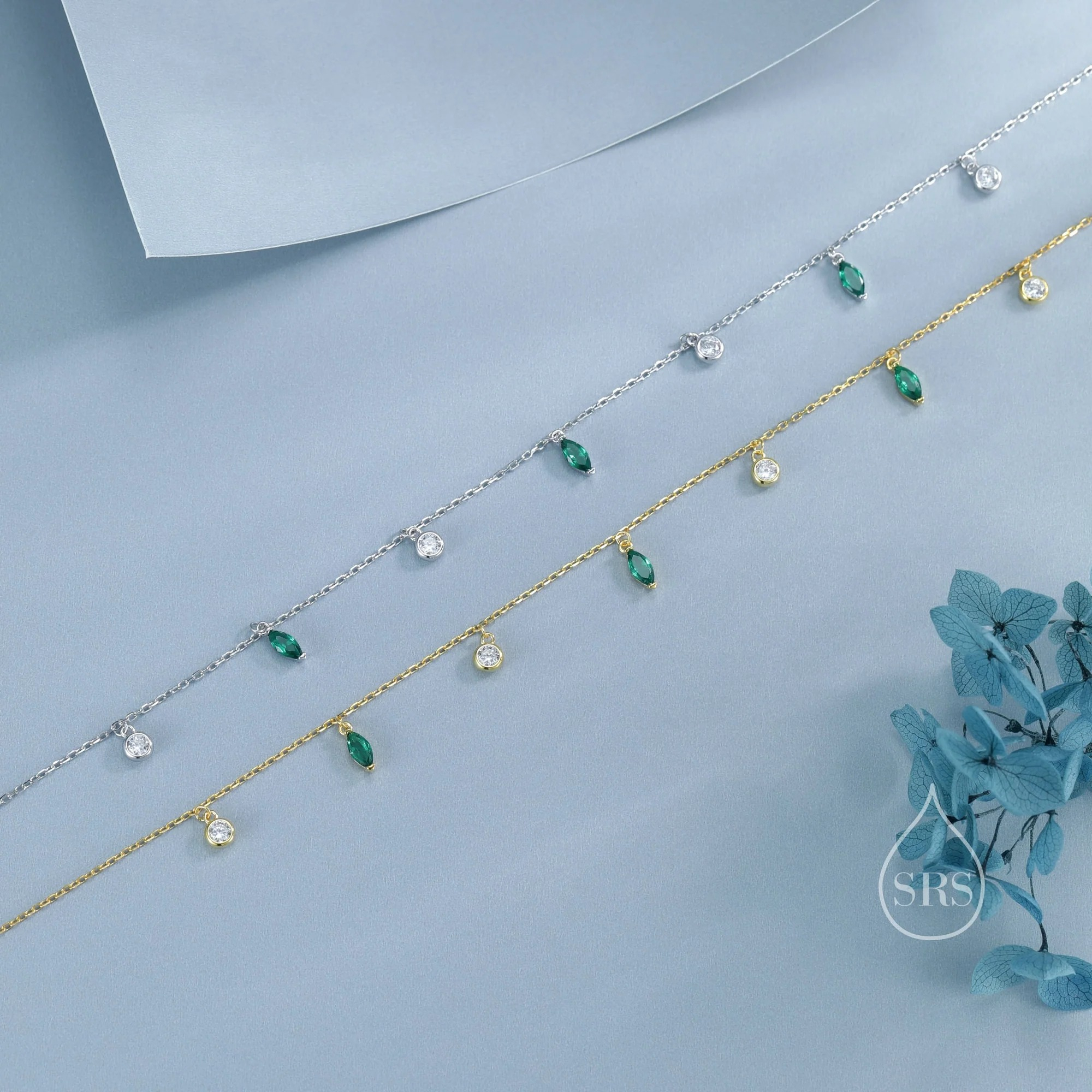 Emerald Green CZ Satellite Chain Necklace - Image 6
