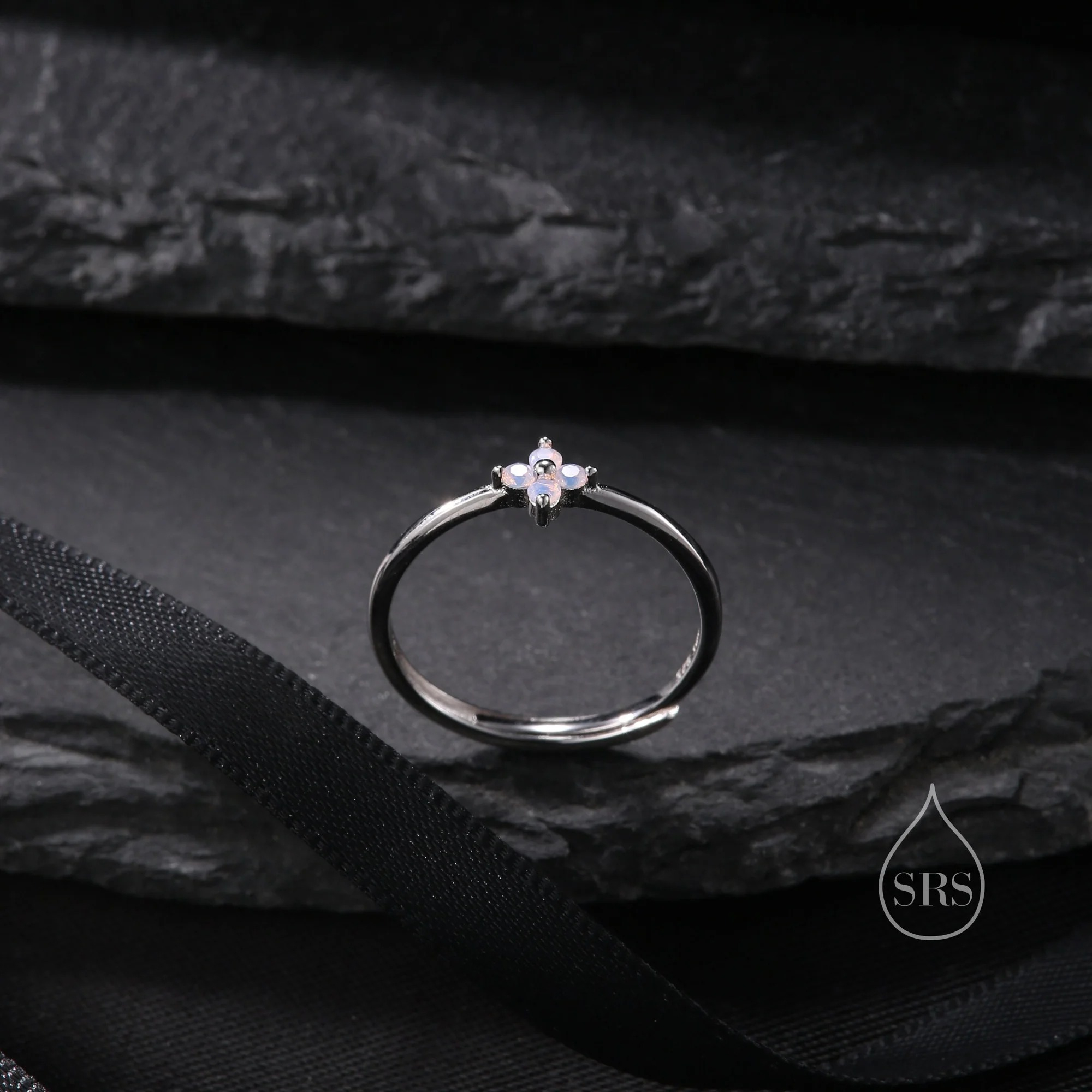 Pink CZ Hydrangea Flower Adjustable Gemstone Ring - Image 5