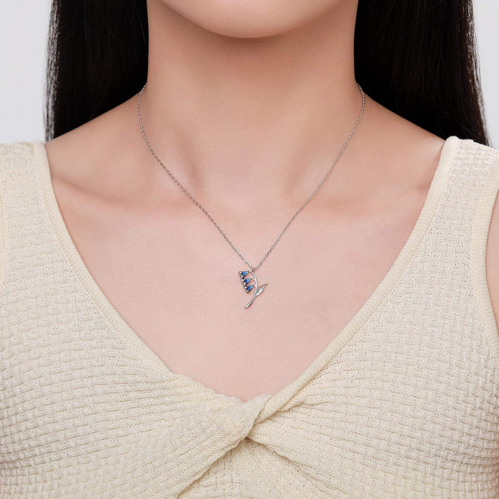 Enamel Bluebell Stem Pendant Necklace