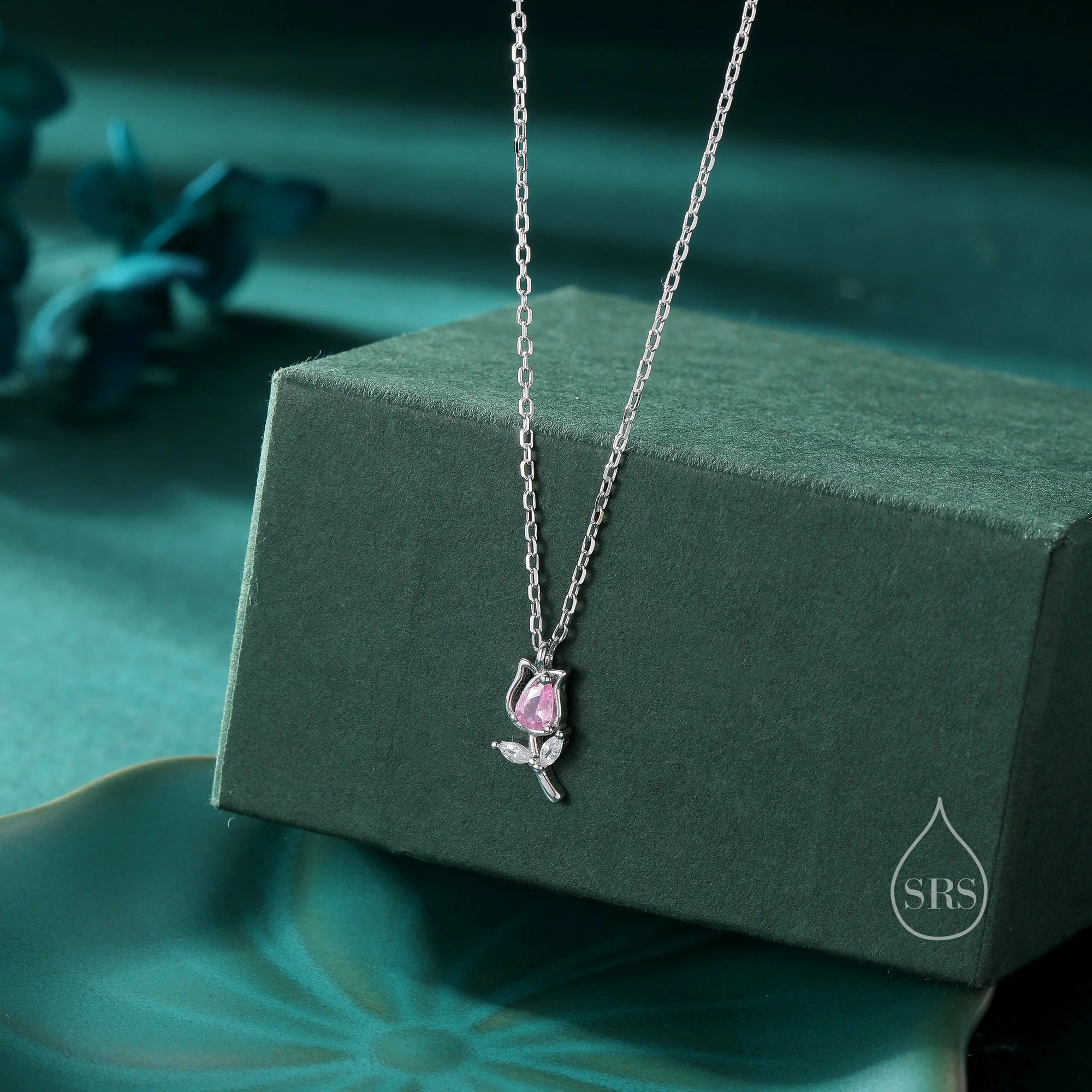 CZ Tulip Flower Pendant Necklace
