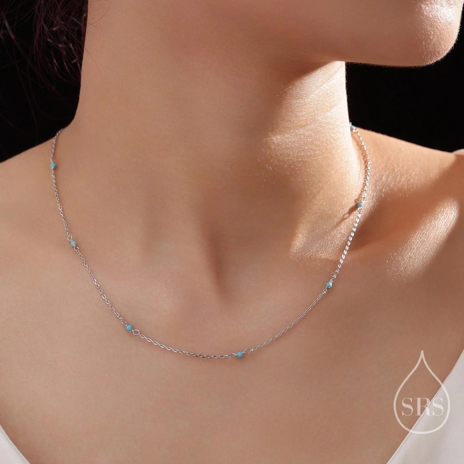 2mm Turquoise Beaded Satellite Chain Necklace
