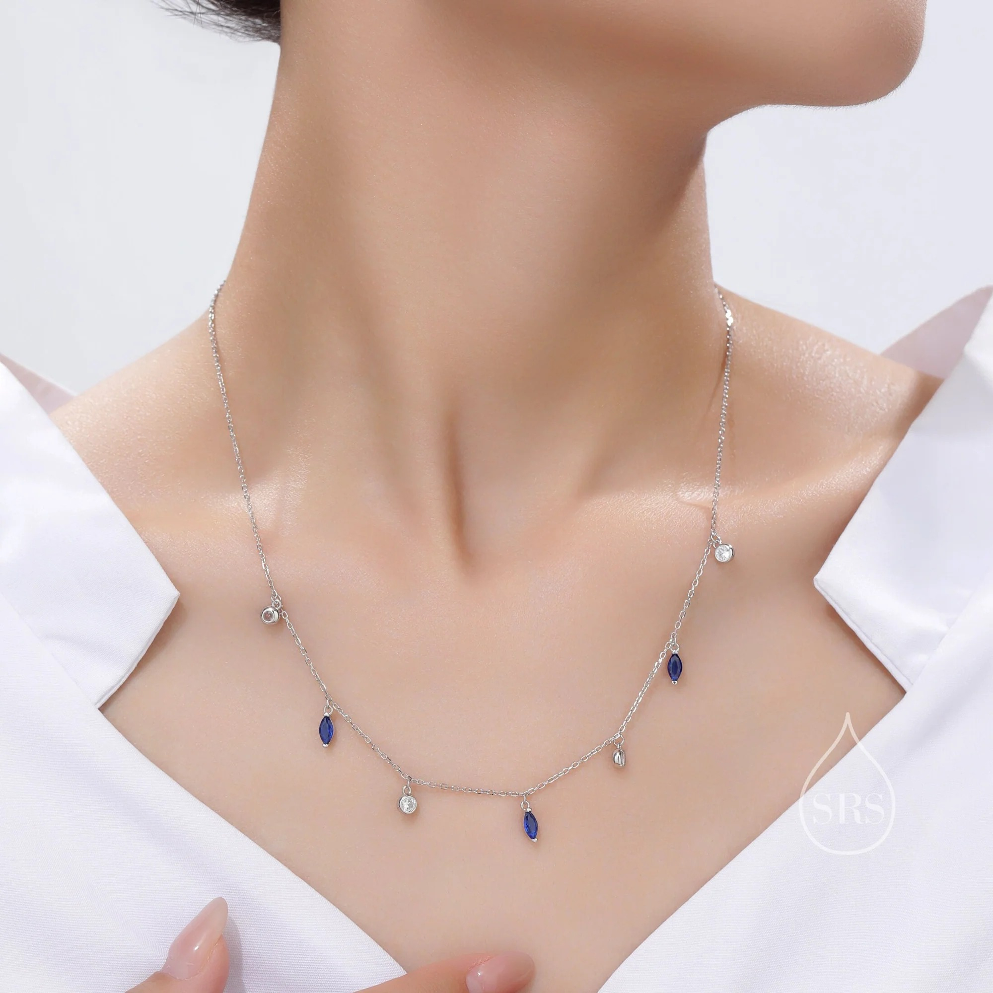 Sapphire Blue CZ Satellite Chain Necklace