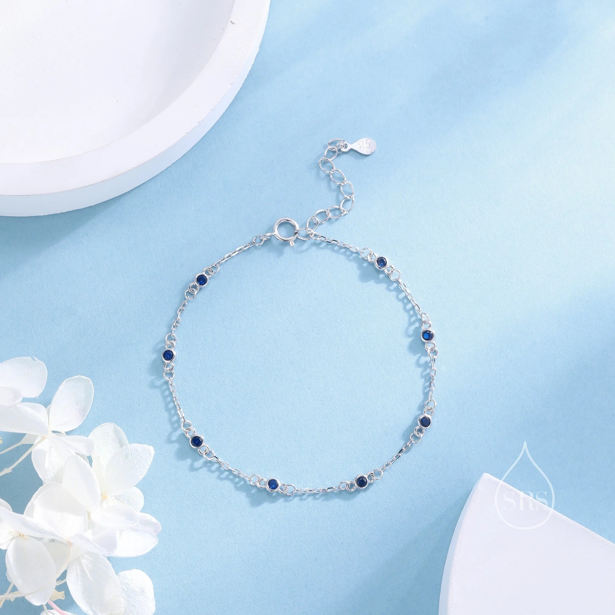 Sapphire Blue CZ Bezel Station Bracelet - Image 2