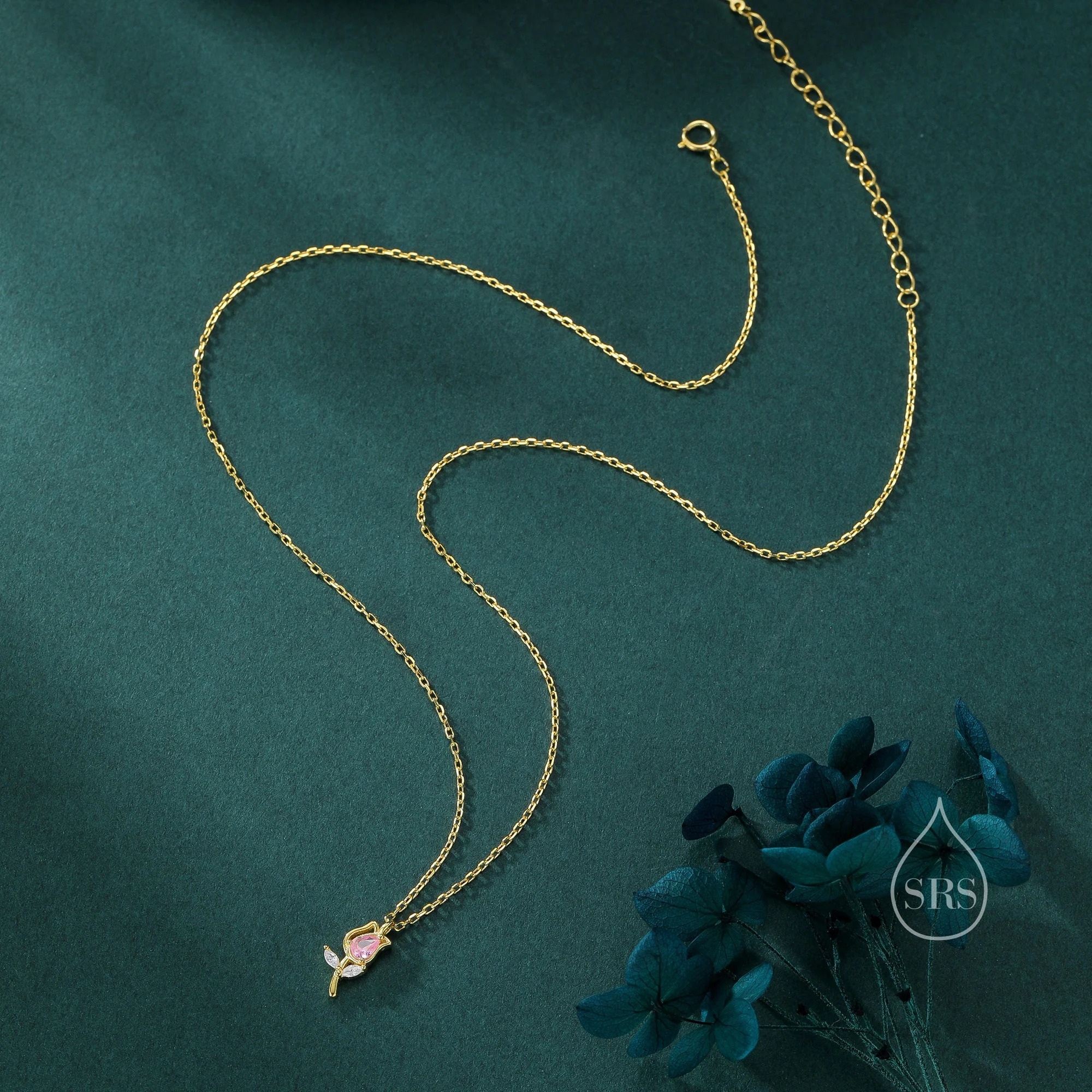 CZ Tulip Flower Pendant Necklace - Image 5
