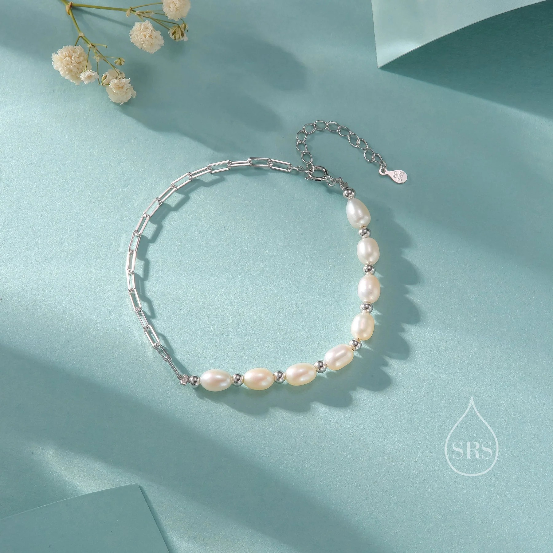 Asymmetrical Paperclip Chain and Pearl Bracelet - Image 2