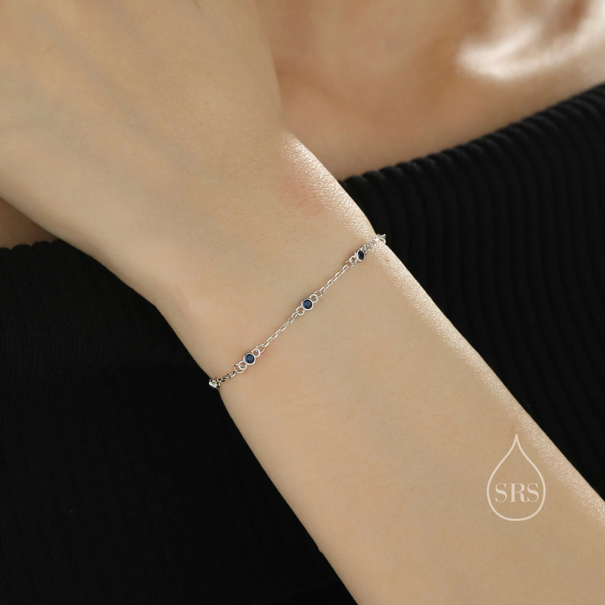 Sapphire Blue CZ Bezel Station Bracelet
