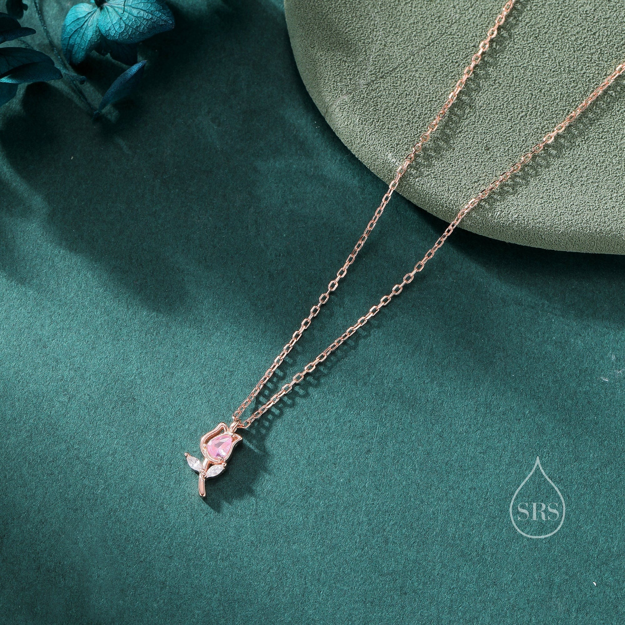 CZ Tulip Flower Pendant Necklace - Image 6