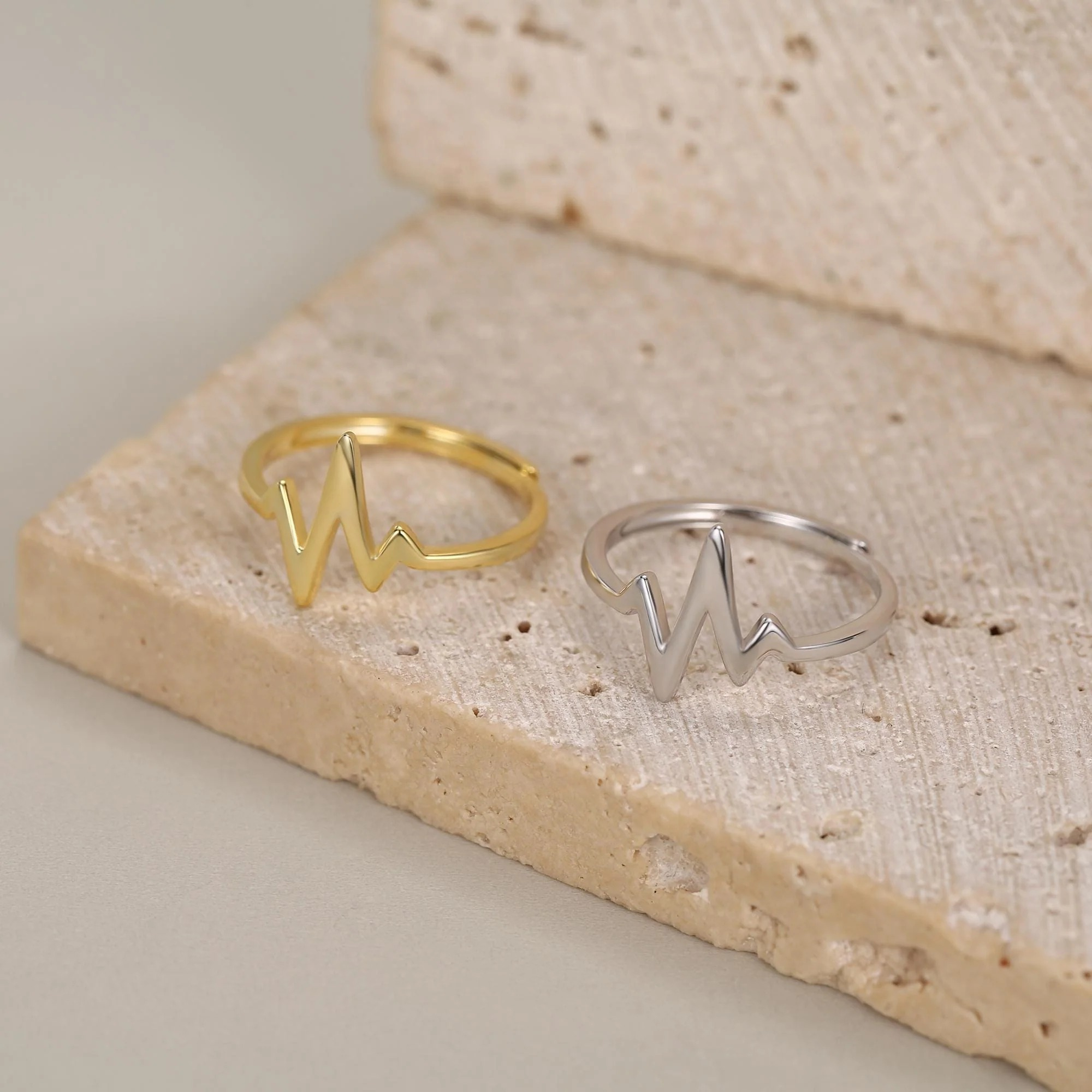 Dainty Heartbeat ECG Motif Ring - Image 3