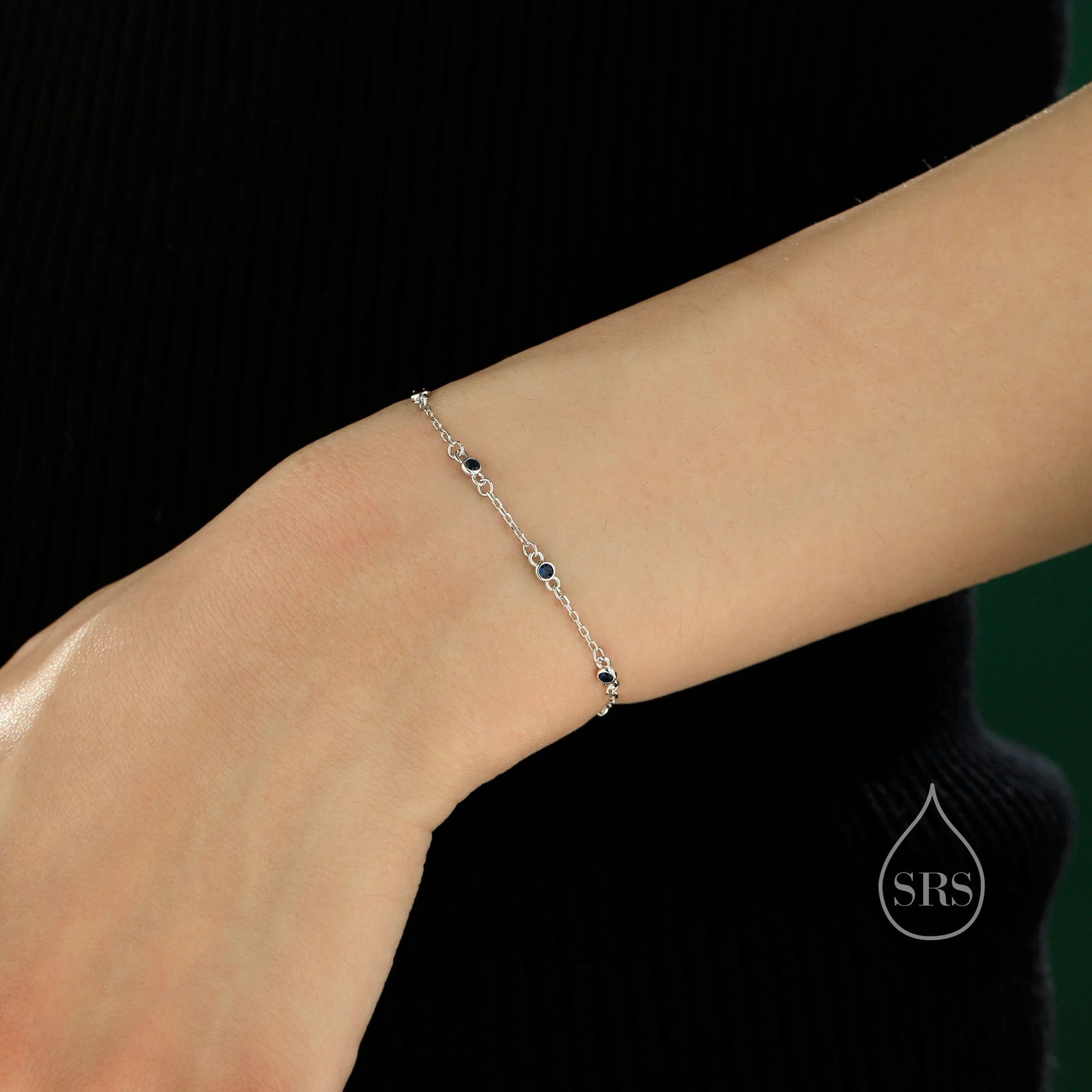 Sapphire Blue CZ Bezel Station Bracelet - Image 3