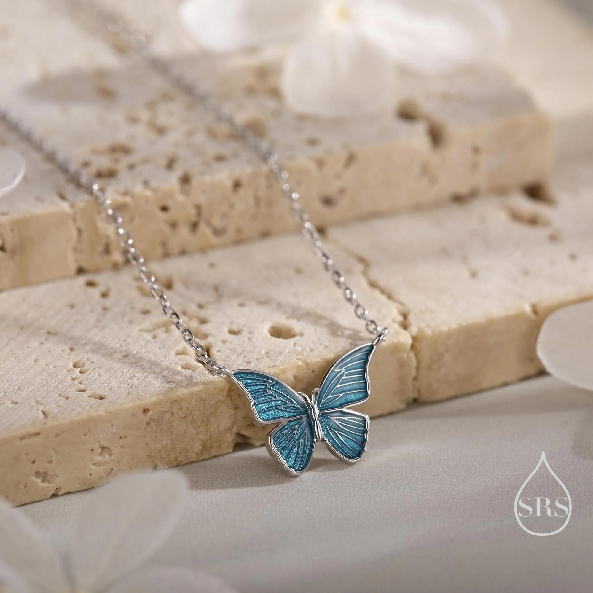Blue Enamel Butterfly Charm Necklace - Image 3