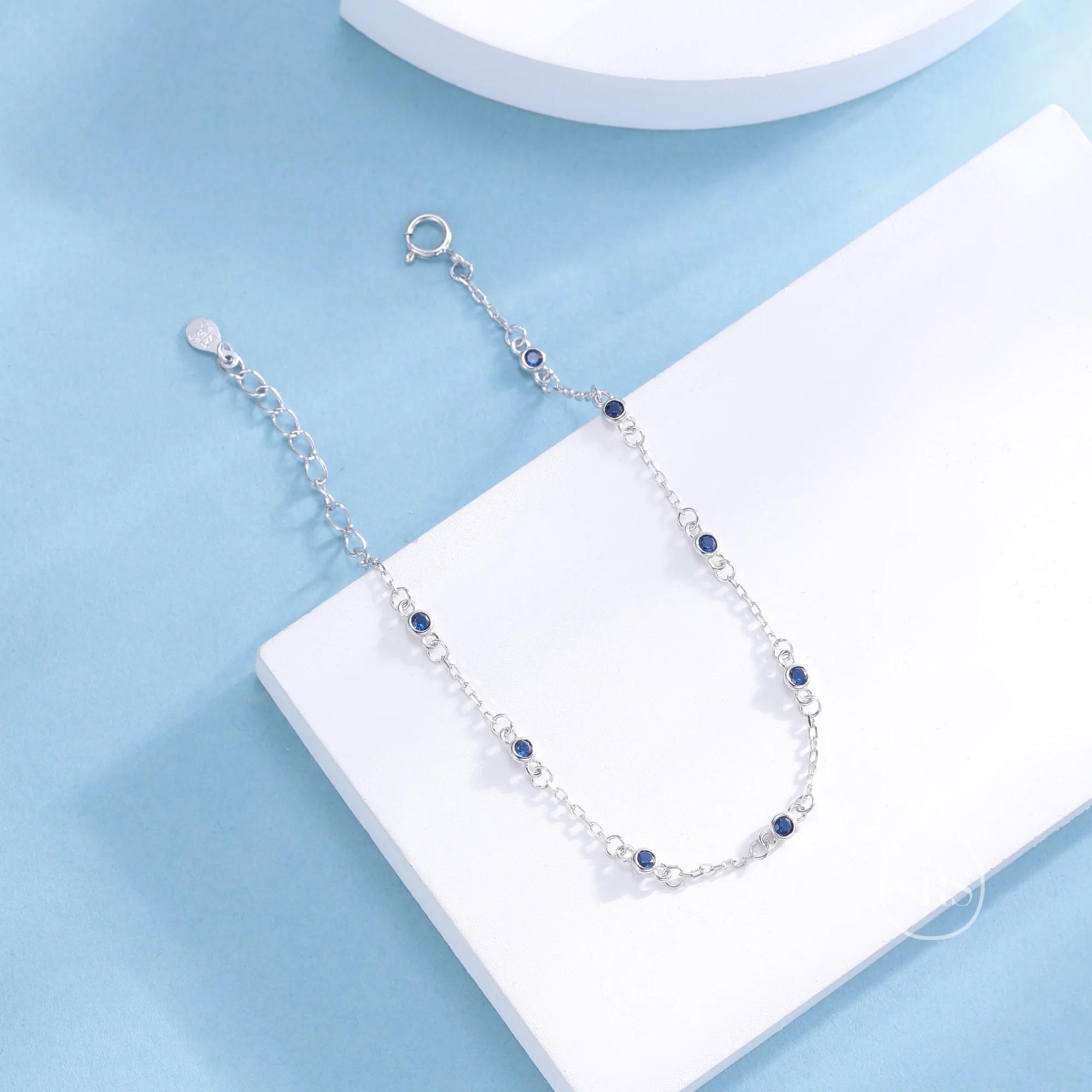 Sapphire Blue CZ Bezel Station Bracelet - Image 4