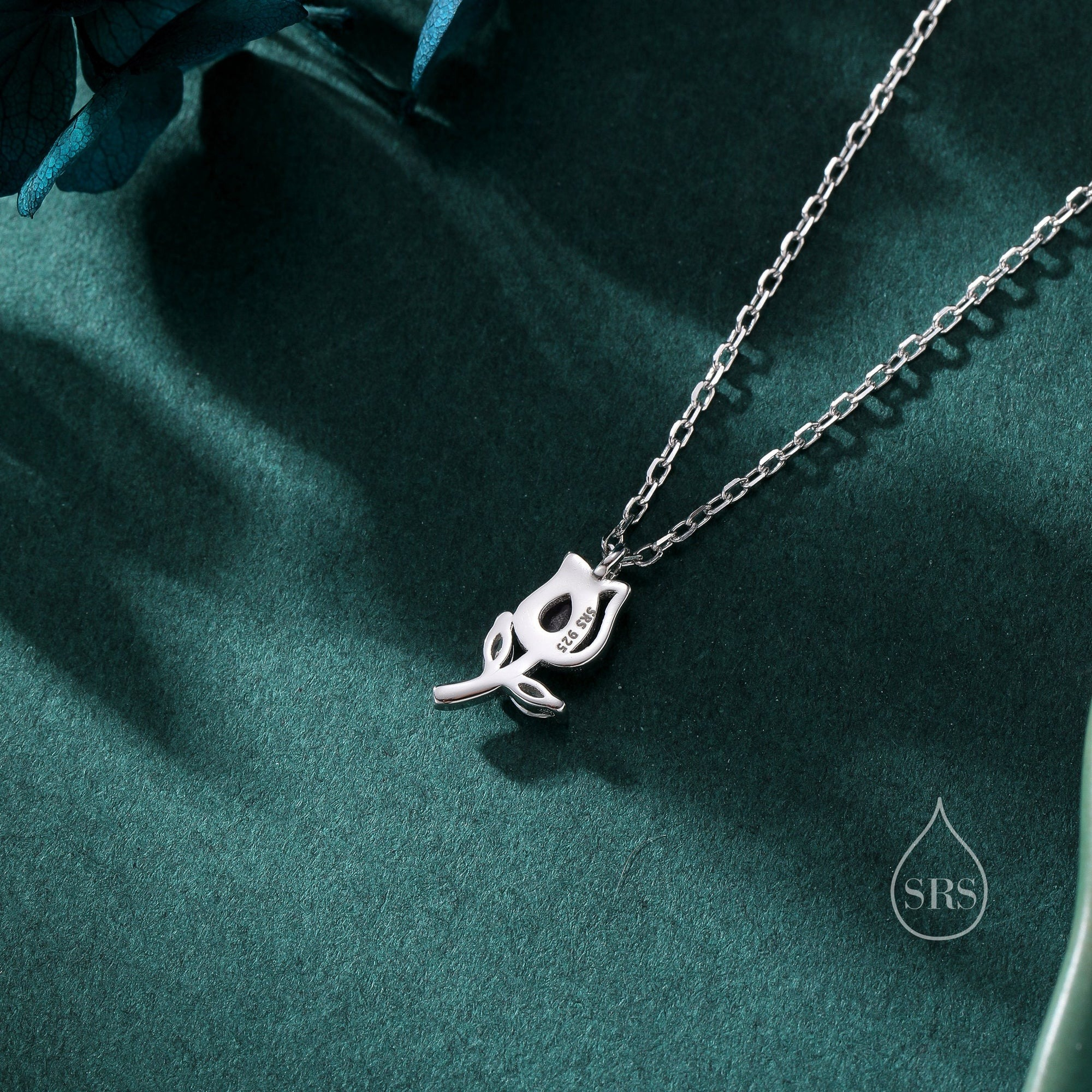 CZ Tulip Flower Pendant Necklace - Image 8