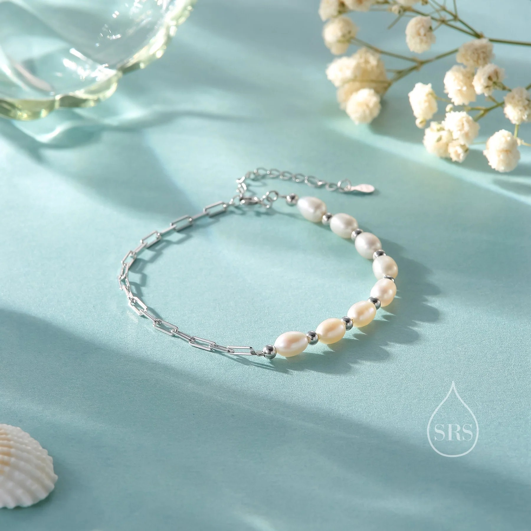 Asymmetrical Paperclip Chain and Pearl Bracelet - Image 4