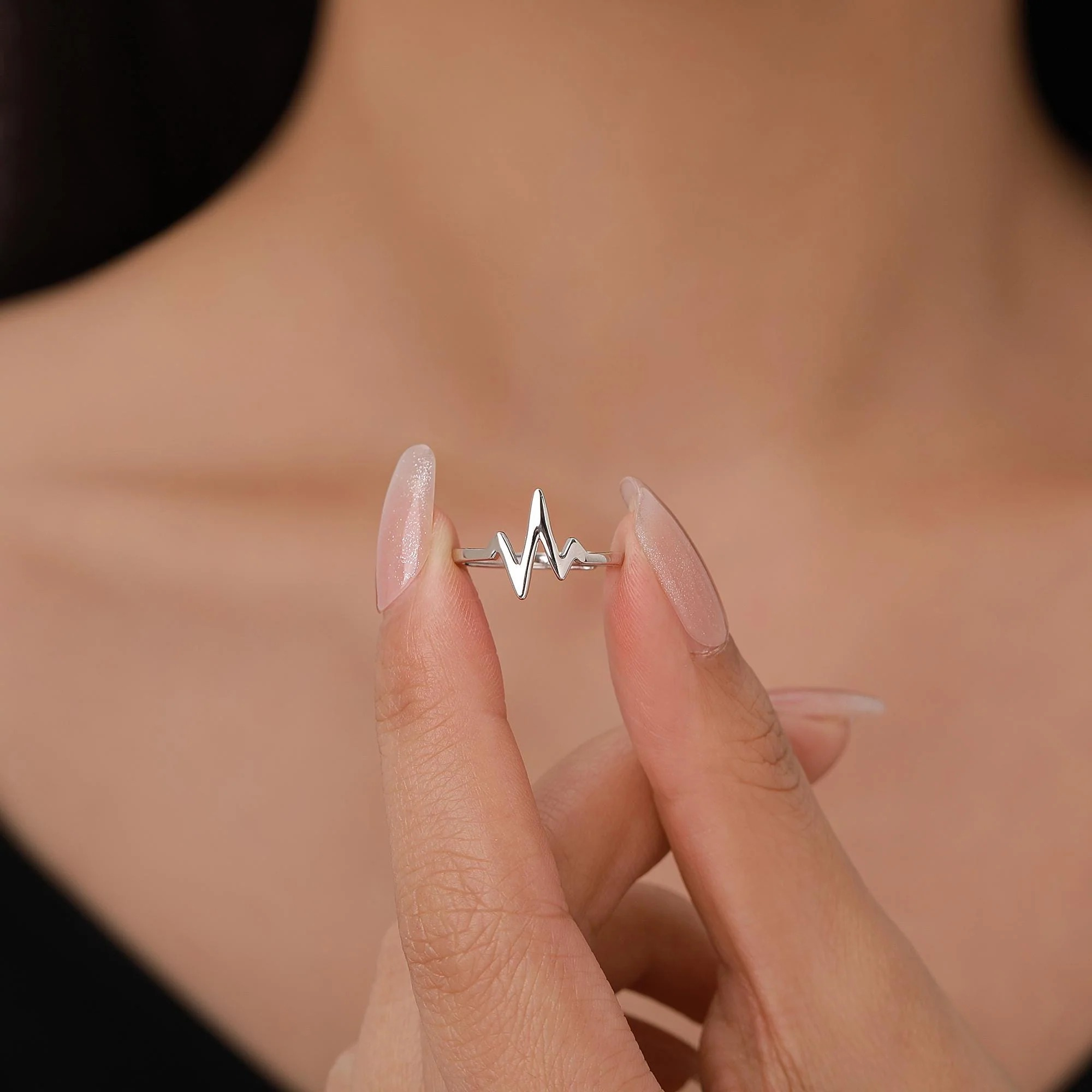 Dainty Heartbeat ECG Motif Ring - Image 4