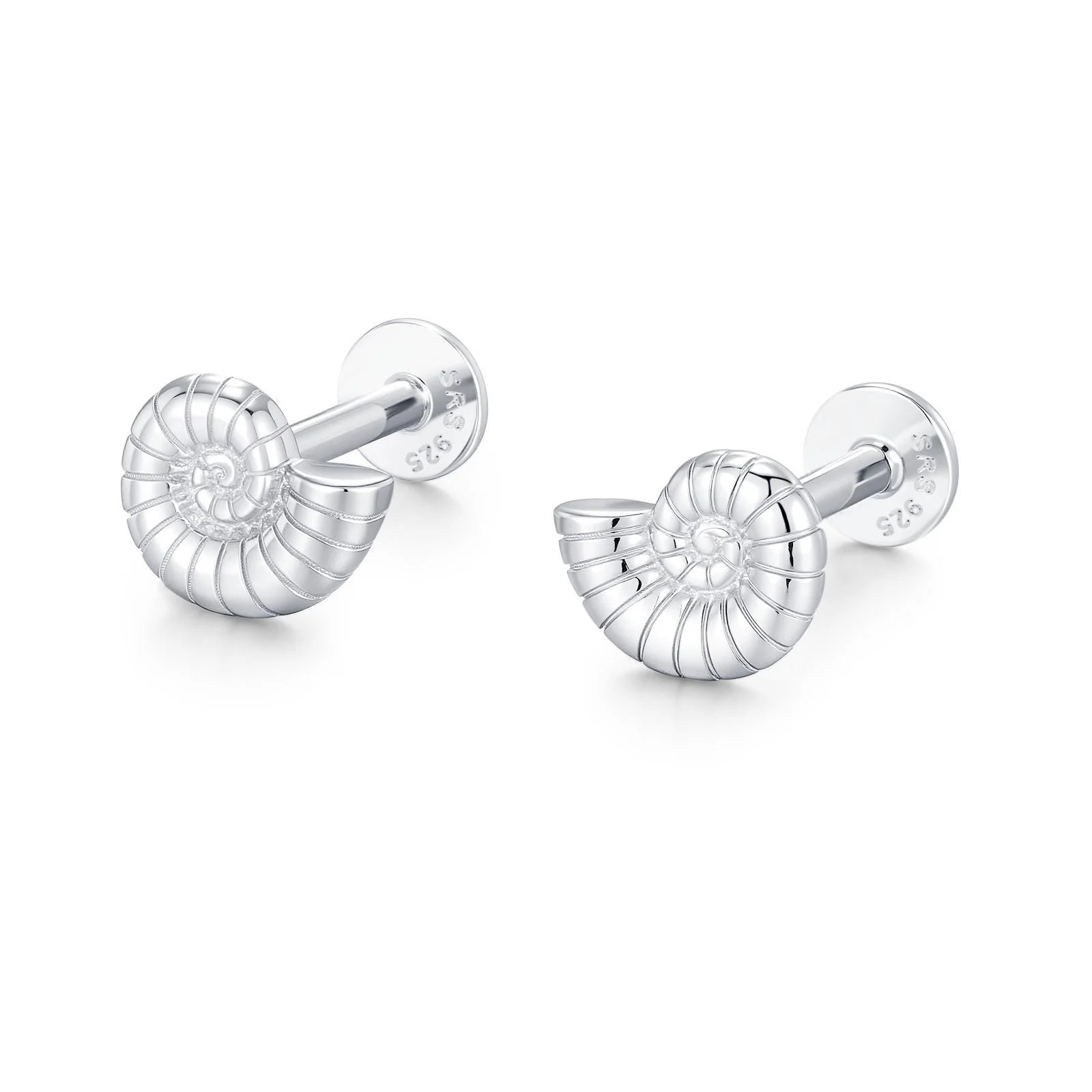 Sterling Silver Ammonite 16G Flat Back Labret Earrings - Image 8