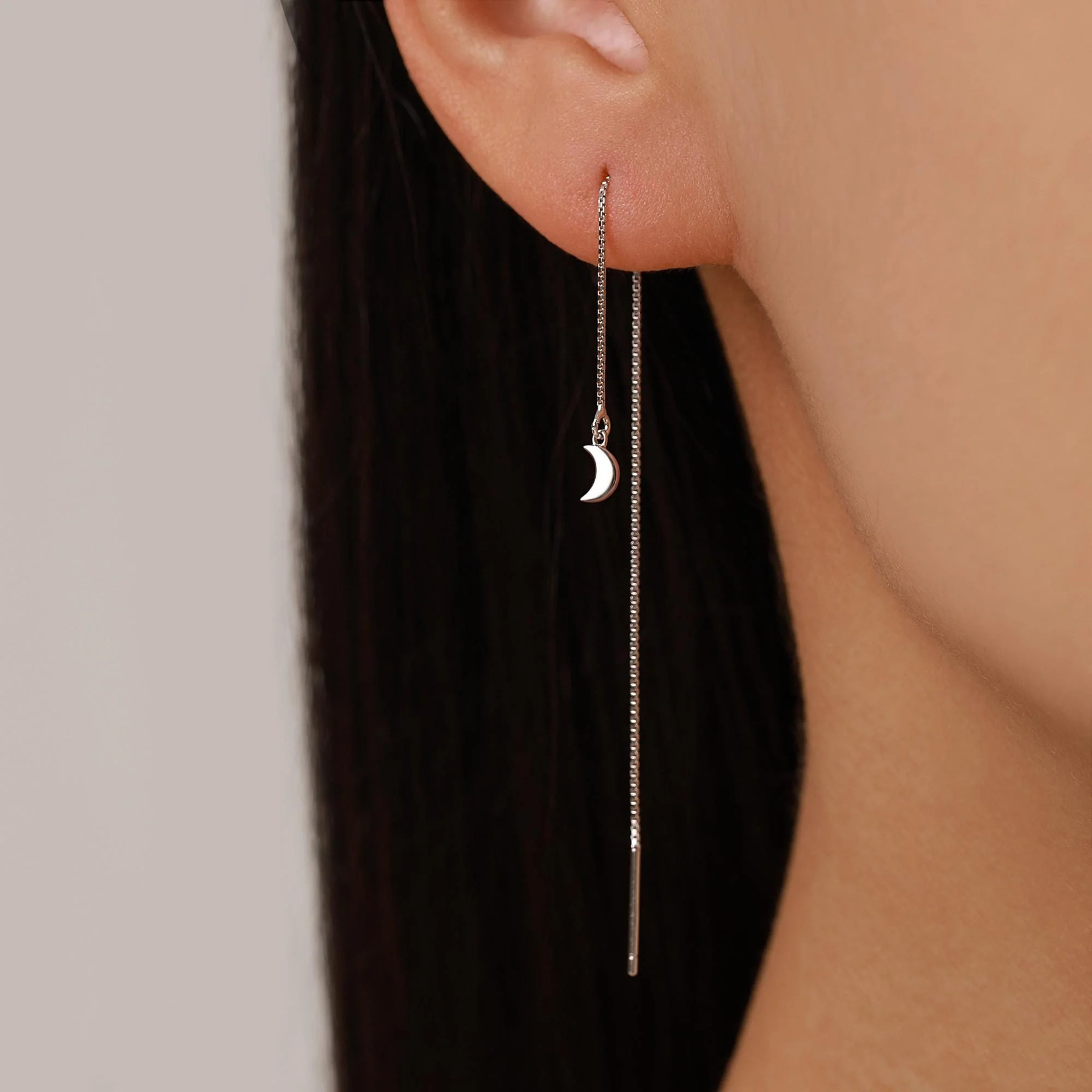 Crescent Moon Threader Earrings