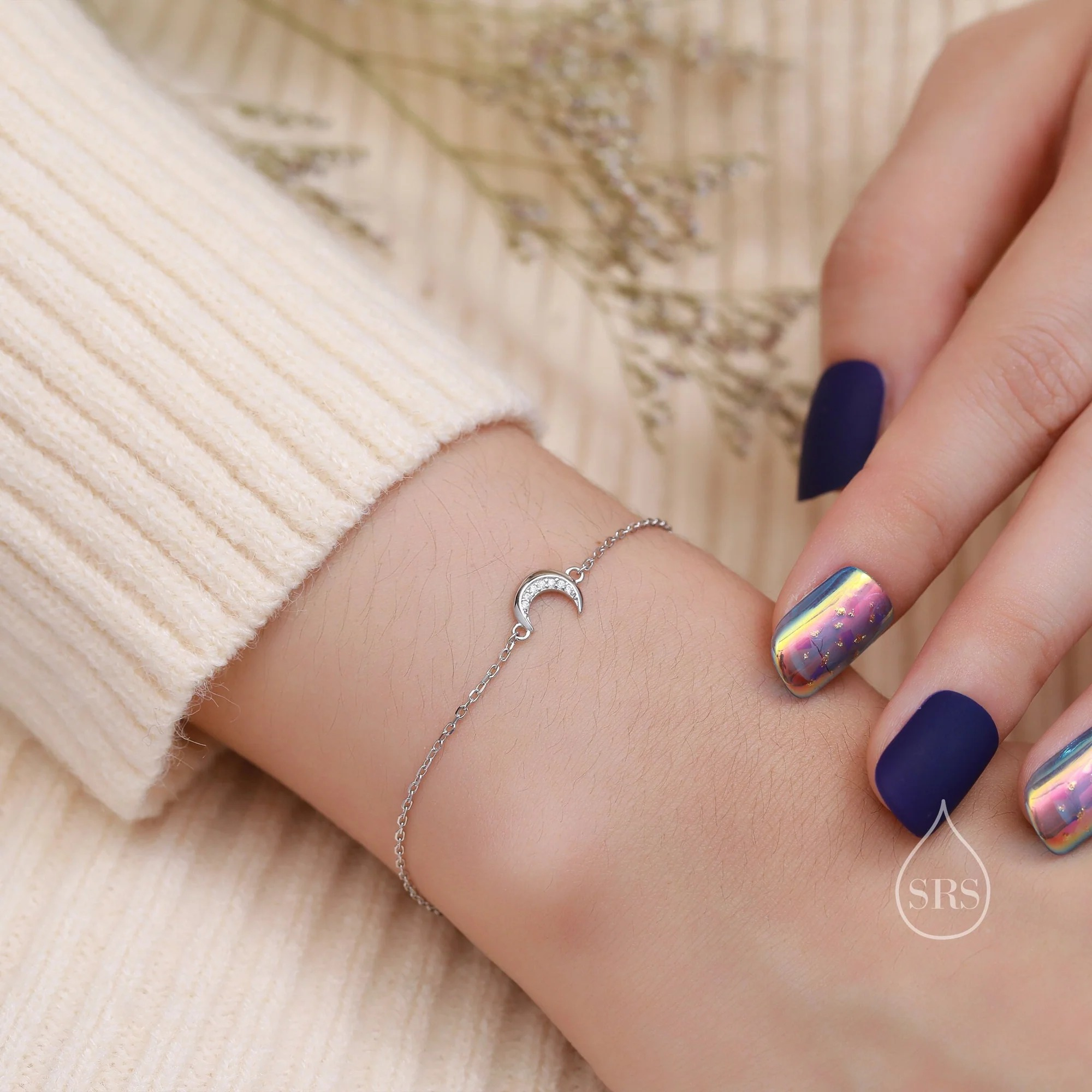 CZ Crescent Moon Charm Bracelet