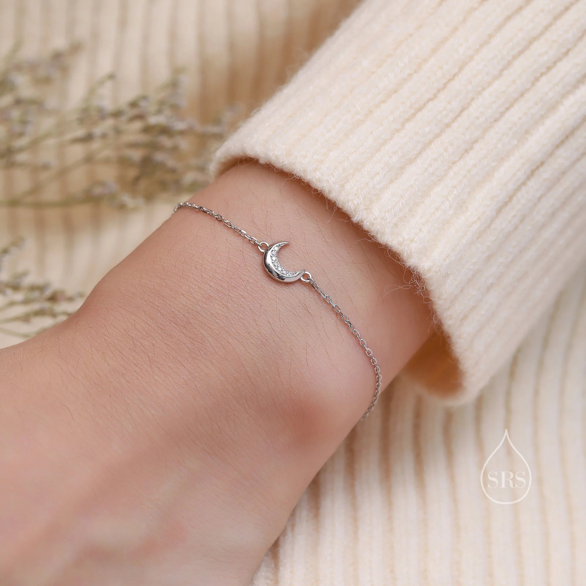 CZ Crescent Moon Charm Bracelet - Image 3
