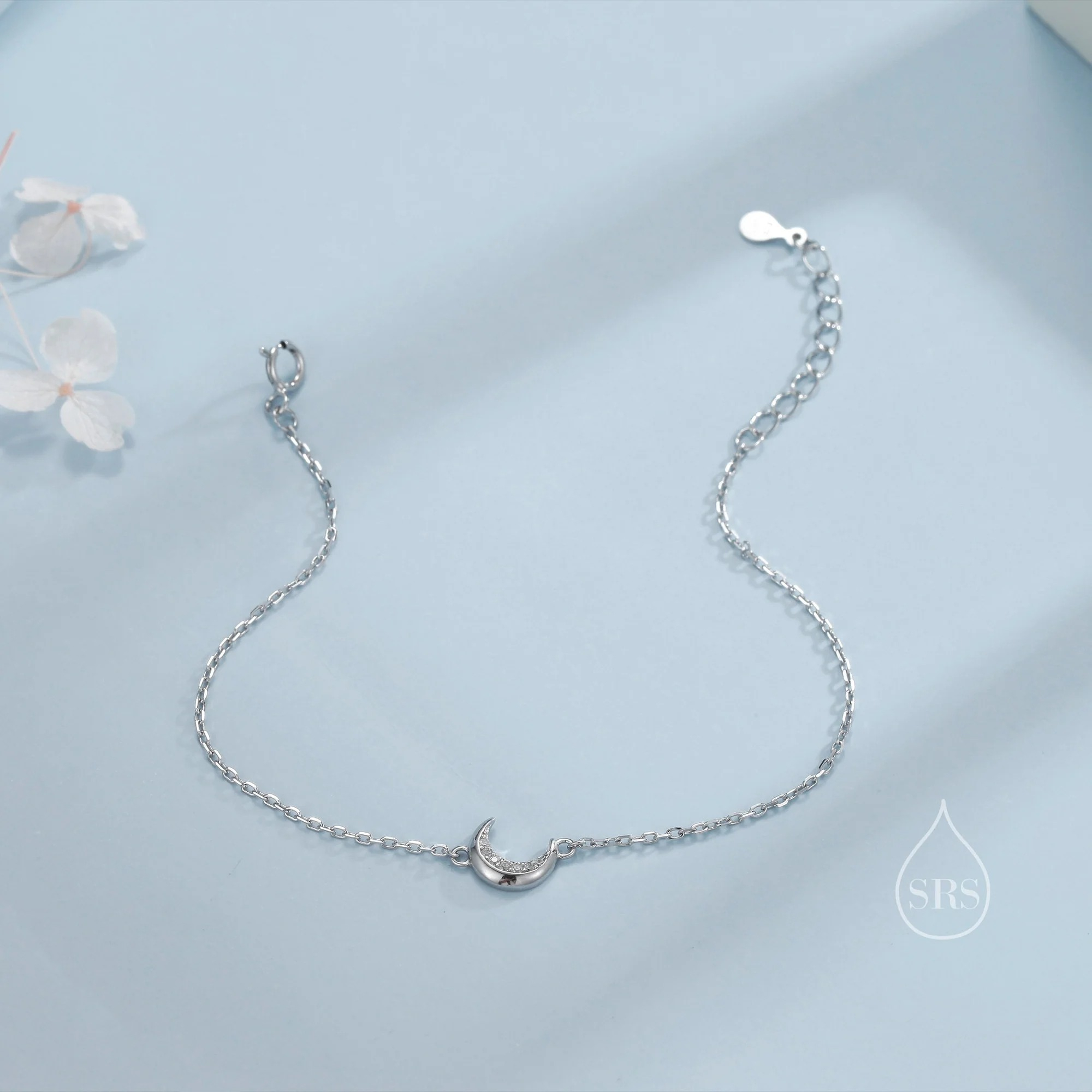 CZ Crescent Moon Charm Bracelet - Image 4