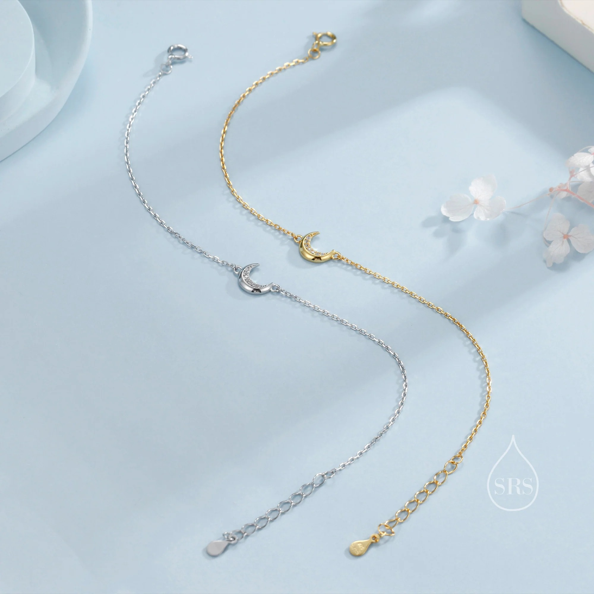 CZ Crescent Moon Charm Bracelet - Image 6