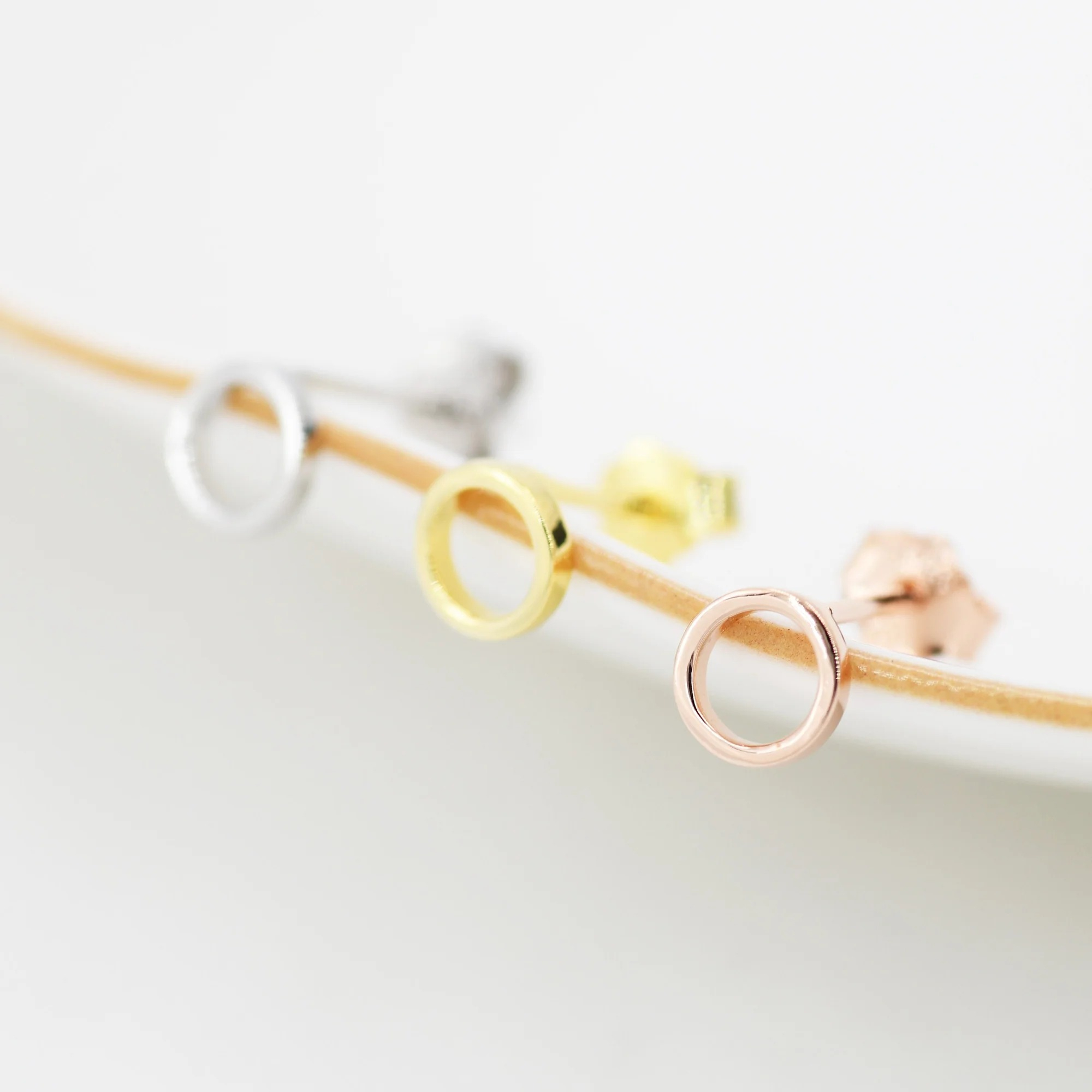 Tiny Open Circle Stud Earrings - Image 2