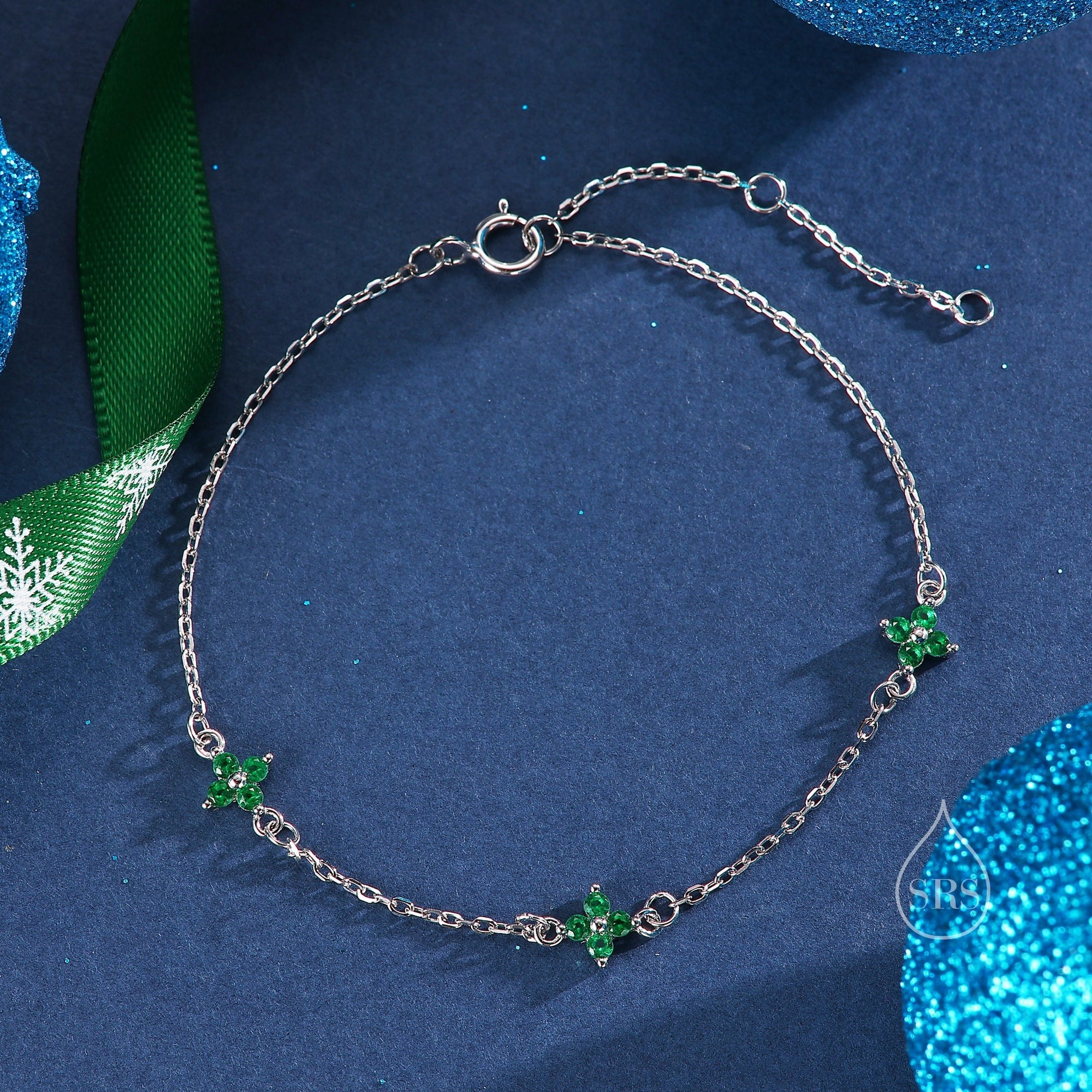 CZ Hydrangea Flower Trio Charm Bracelet - Image 2