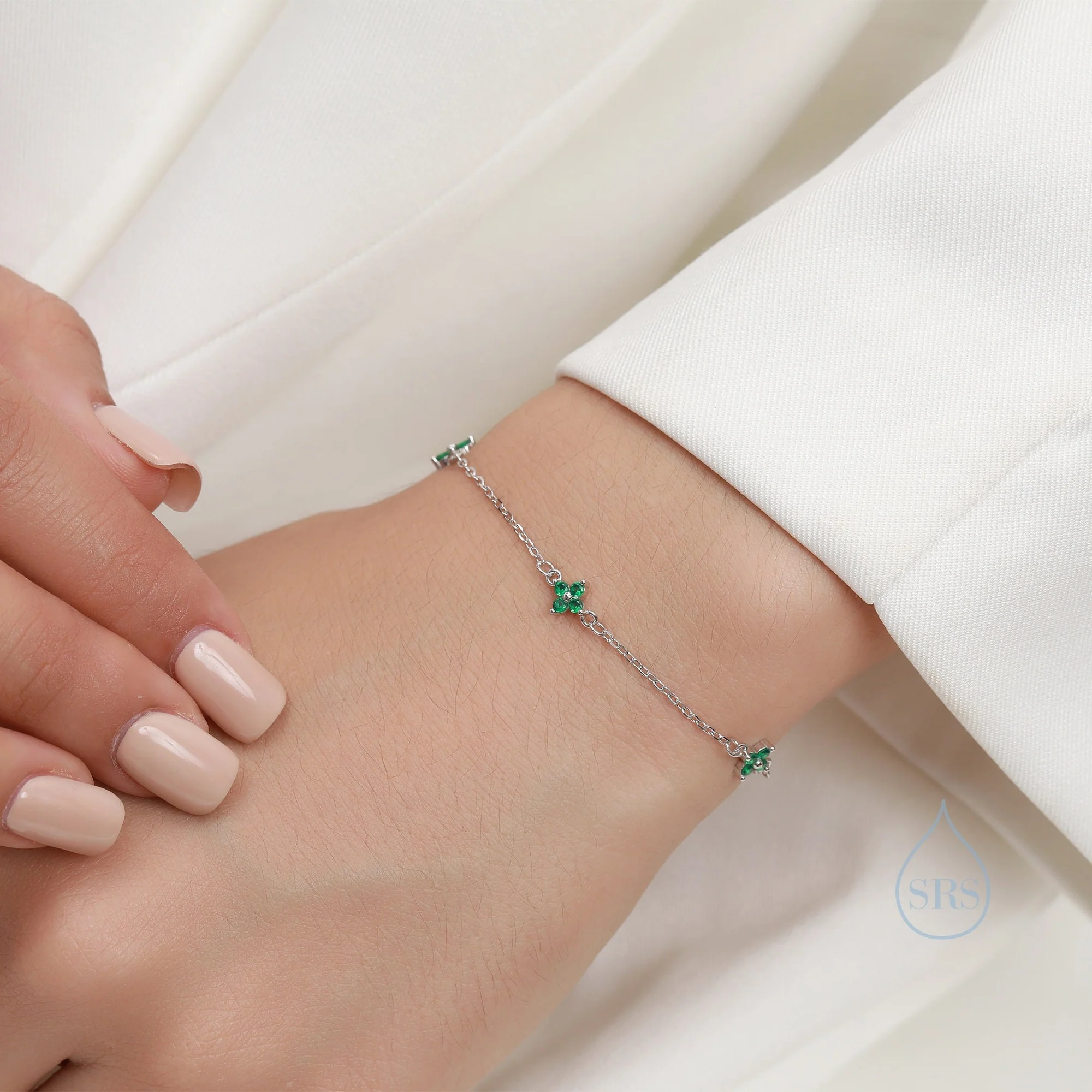 CZ Hydrangea Flower Trio Charm Bracelet