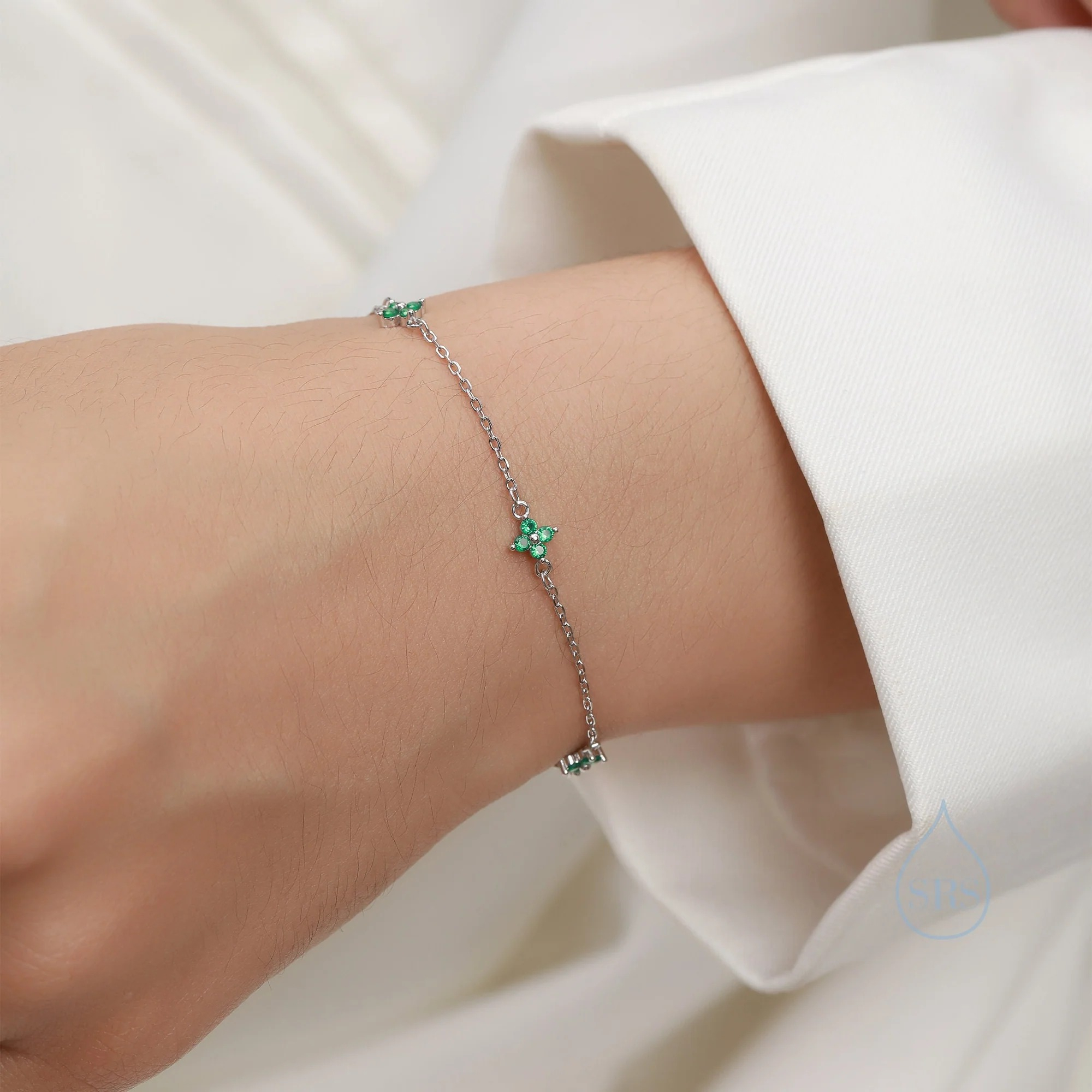 CZ Hydrangea Flower Trio Charm Bracelet - Image 4