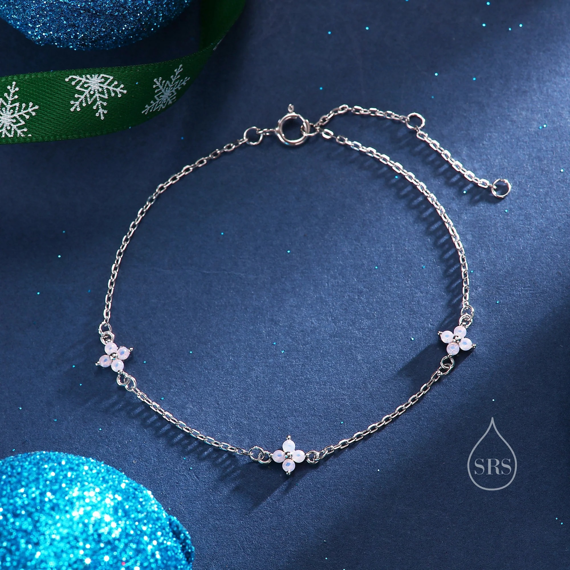 CZ Hydrangea Flower Trio Charm Bracelet - Image 5