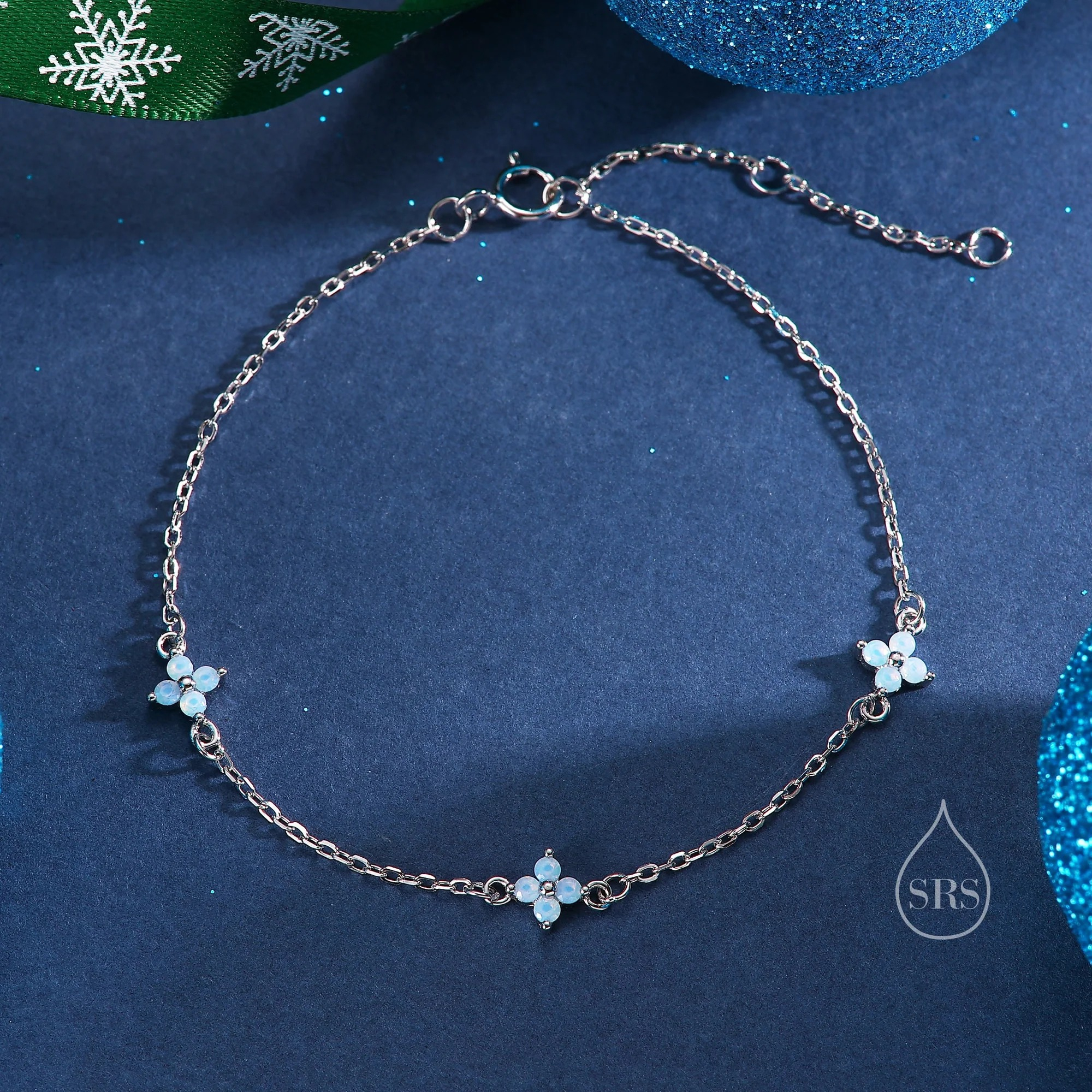 CZ Hydrangea Flower Trio Charm Bracelet - Image 6