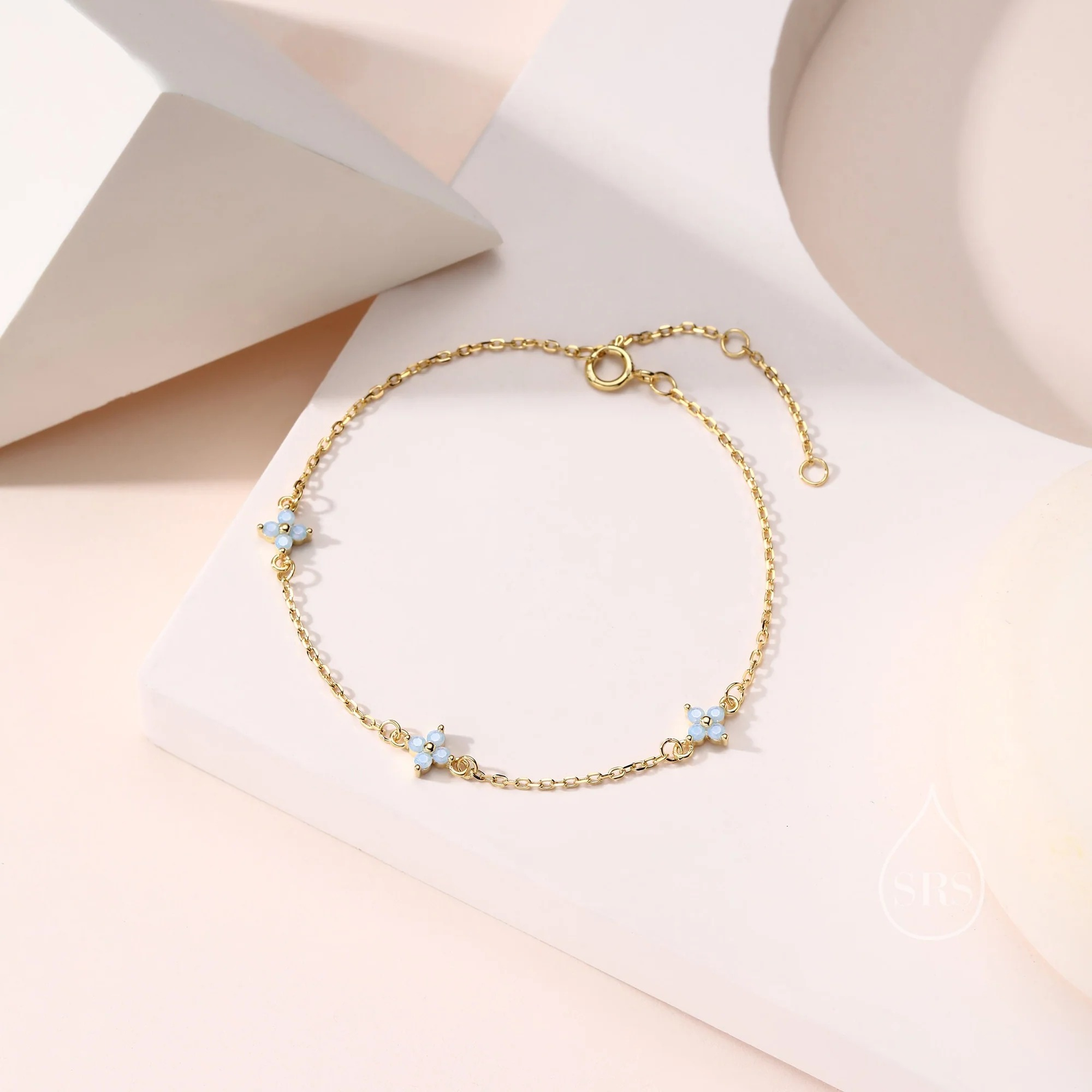 CZ Hydrangea Flower Trio Charm Bracelet - Image 7