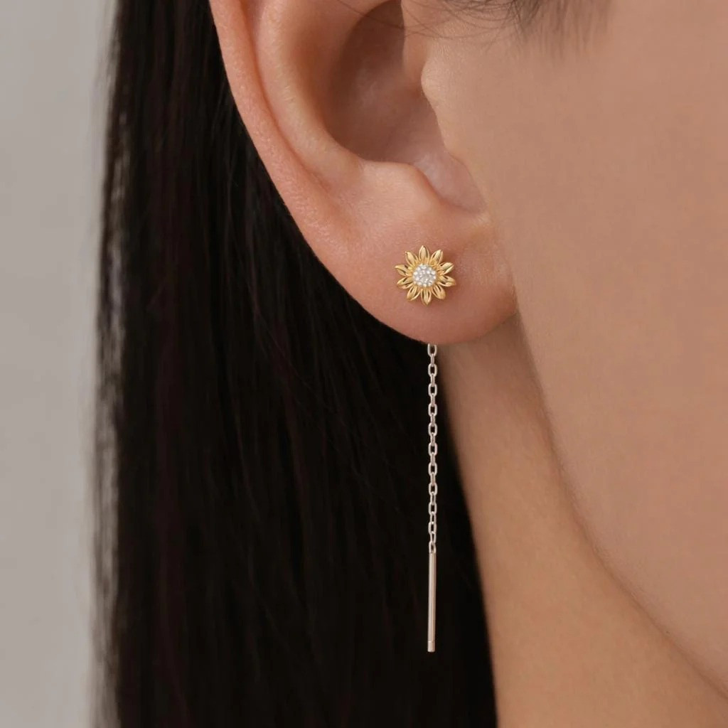 Sunflower Threader Earrings
