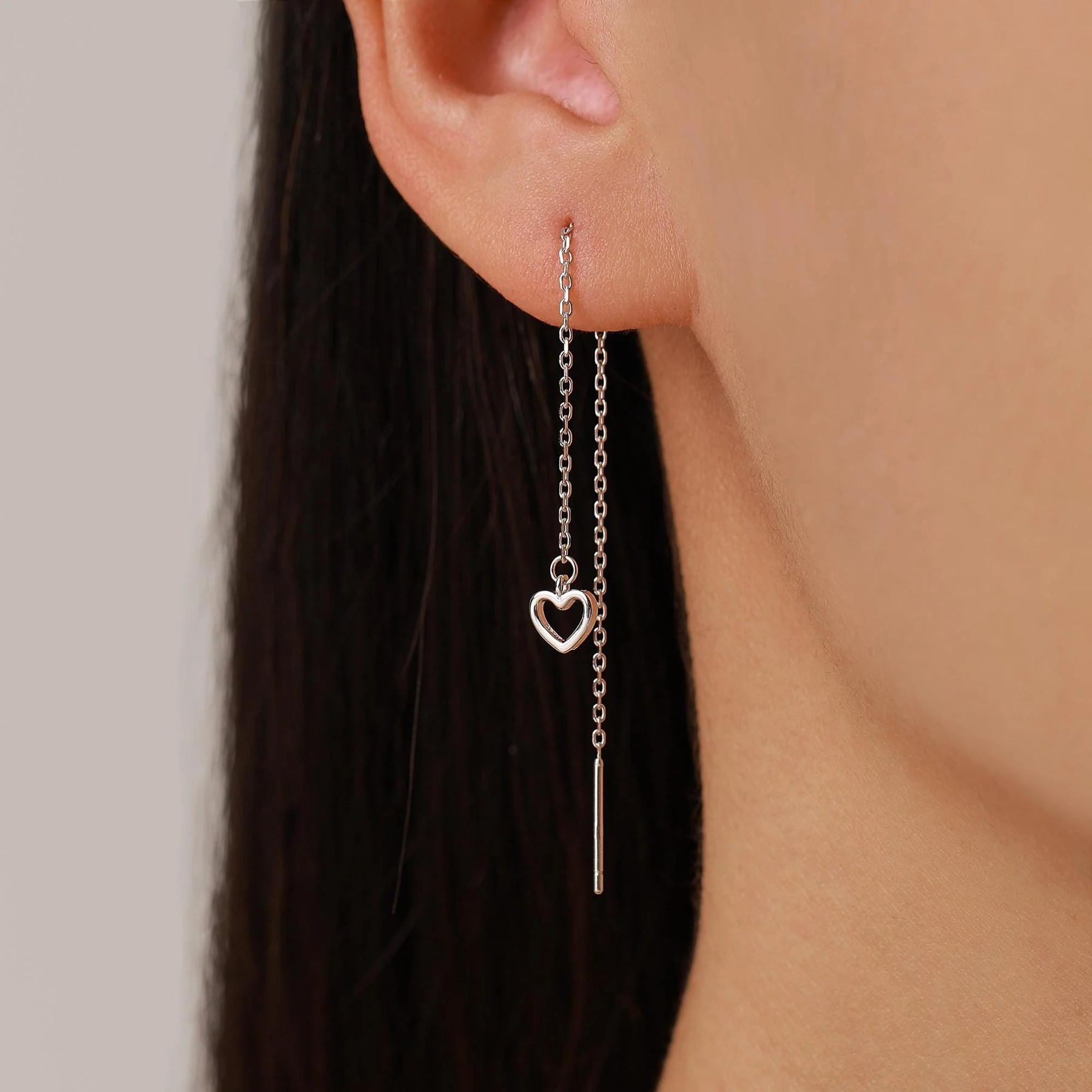Tiny Open Heart Threader Earrings